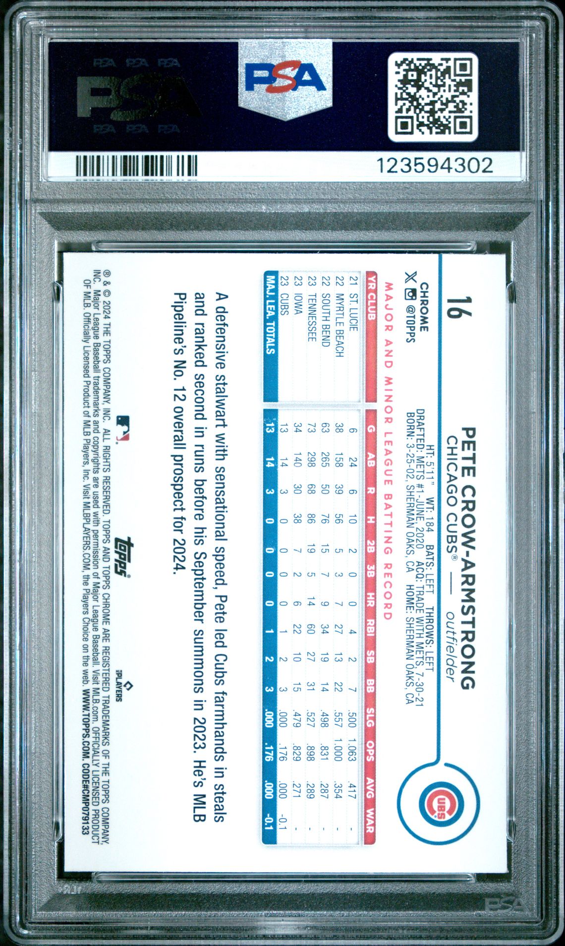 2024 Topps Chrome Logofractor Edition Pete Crow-Armstrong #16 Mint 9 back