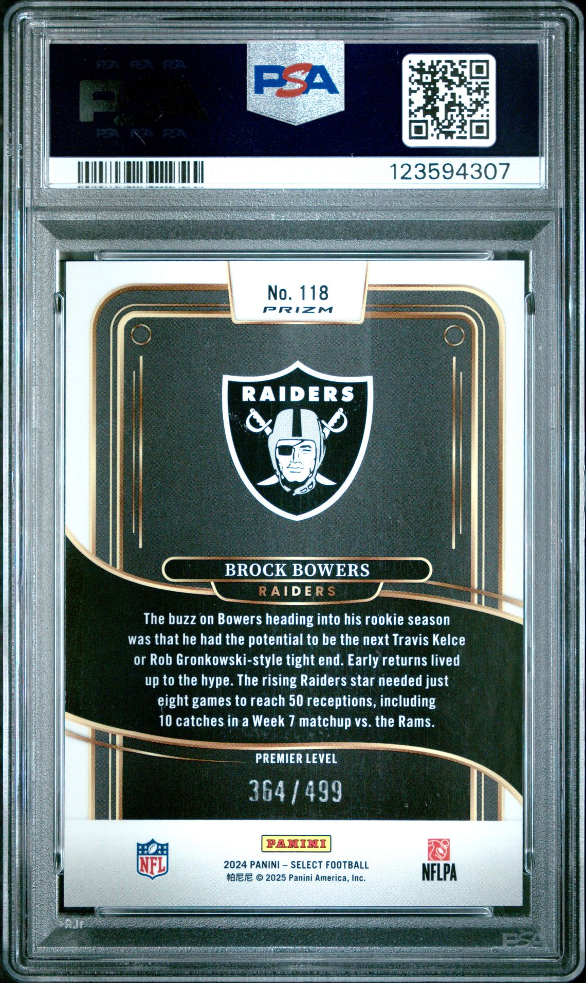 2024 Panini Select Brock Bowers #118 (Neon Green Shock) Gem Mt 10 back