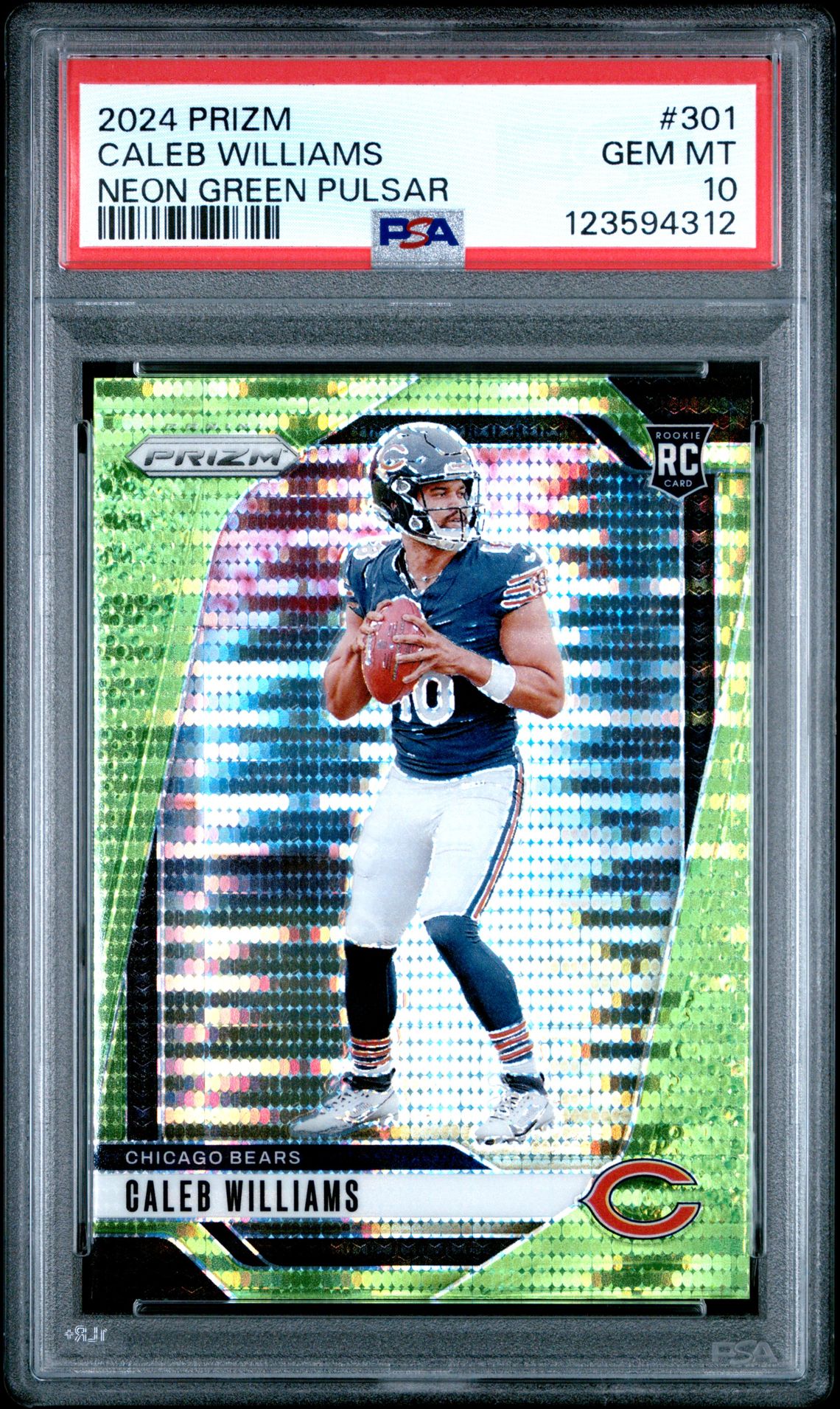 2024 Panini Prizm Caleb Williams #301 (Neon Green Pulsar) Gem Mt 10 front