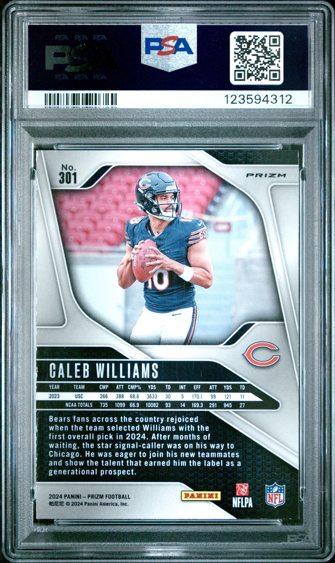 2024 Panini Prizm Caleb Williams #301 (Neon Green Pulsar) Gem Mt 10 back