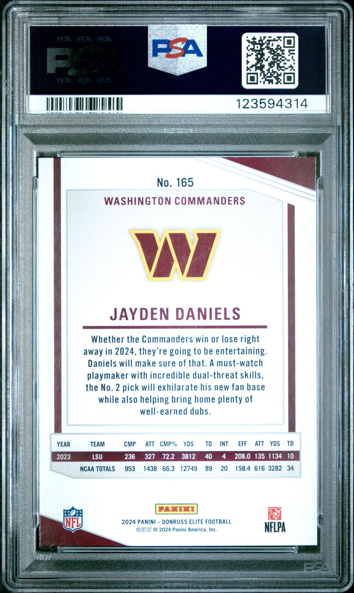 2024 Panini Donruss Elite Jayden Daniels #165 (Pink) Mint 9 back