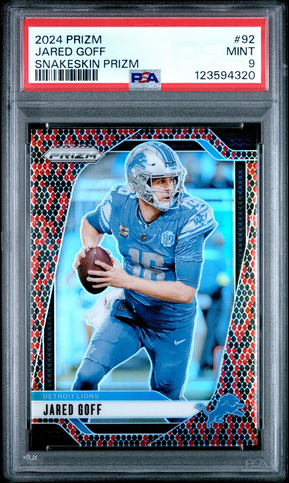 2024 Panini Prizm Jared Goff #92 (Snakeskin Prizm) Mint 9 front