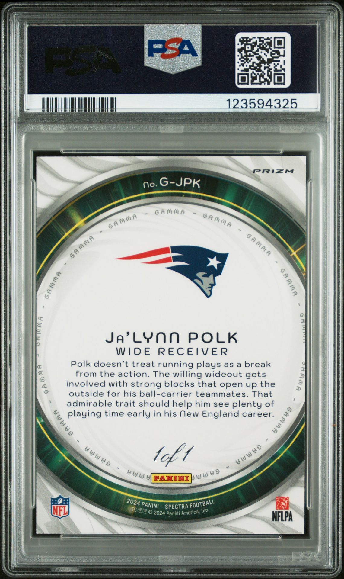 2024 Panini Spectra Gamma Ja'lynn Polk #Gjpk (Gamma-Gold 1/1) Mint 9 back