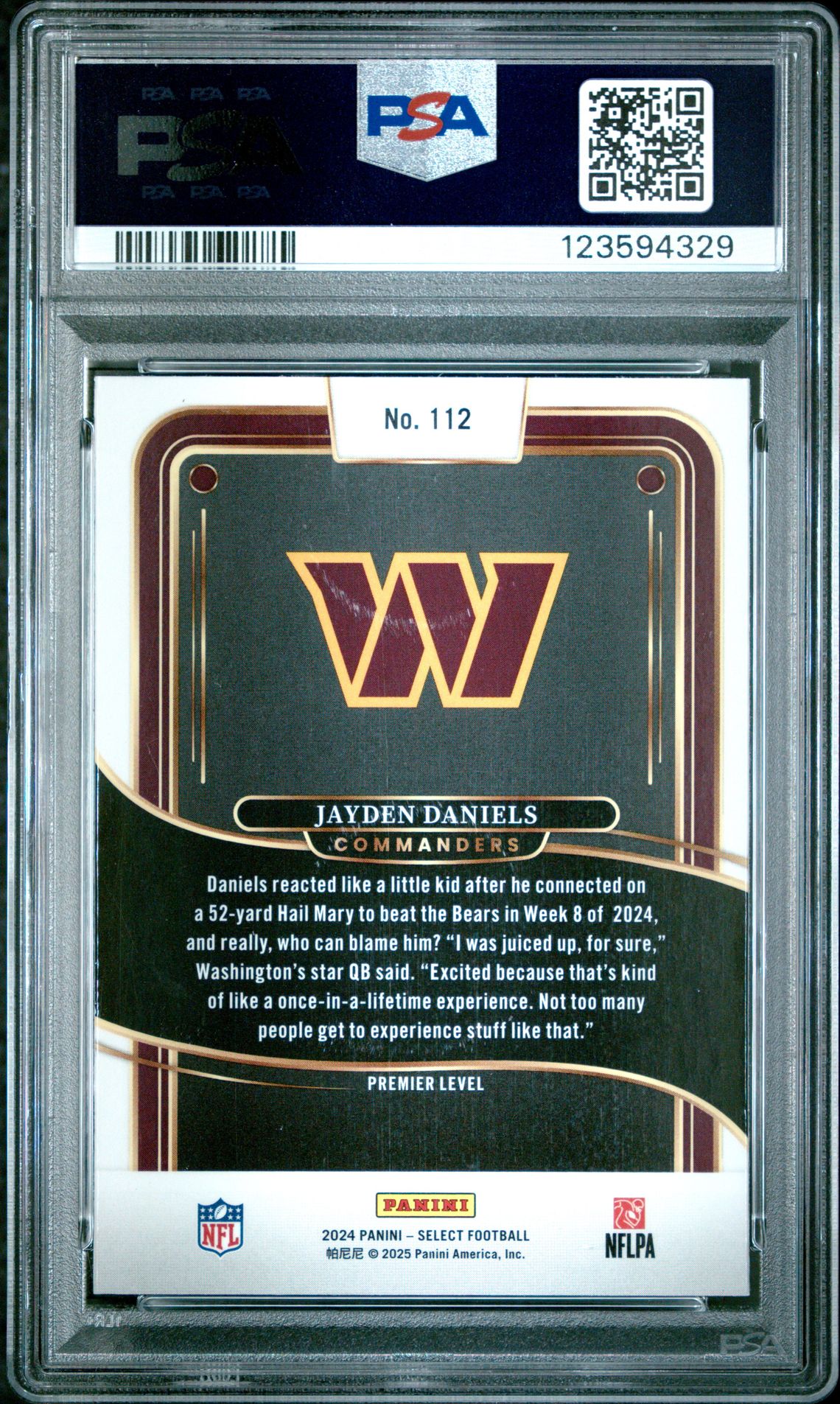 2024 Panini Select Jayden Daniels #112 Gem Mt 10 back