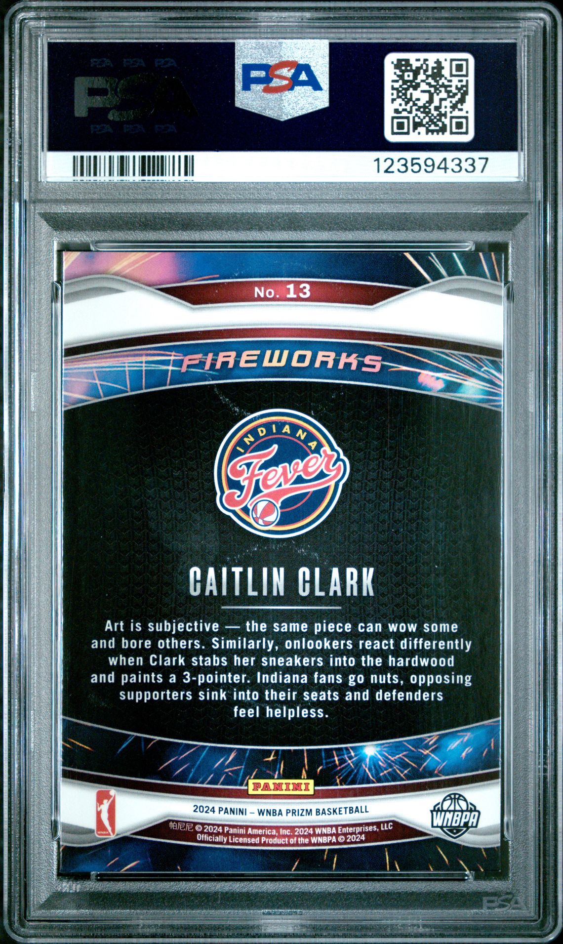 2024 Panini Prizm Wnba Fireworks Caitlin Clark #13 (Fireworks) Gem Mt 10 back
