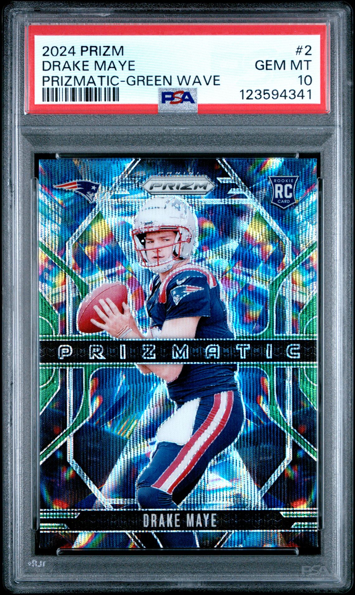 2024 Panini Prizm Prizmatic Drake Maye #2 (Prizmatic-Green Wave) Gem Mt 10 front
