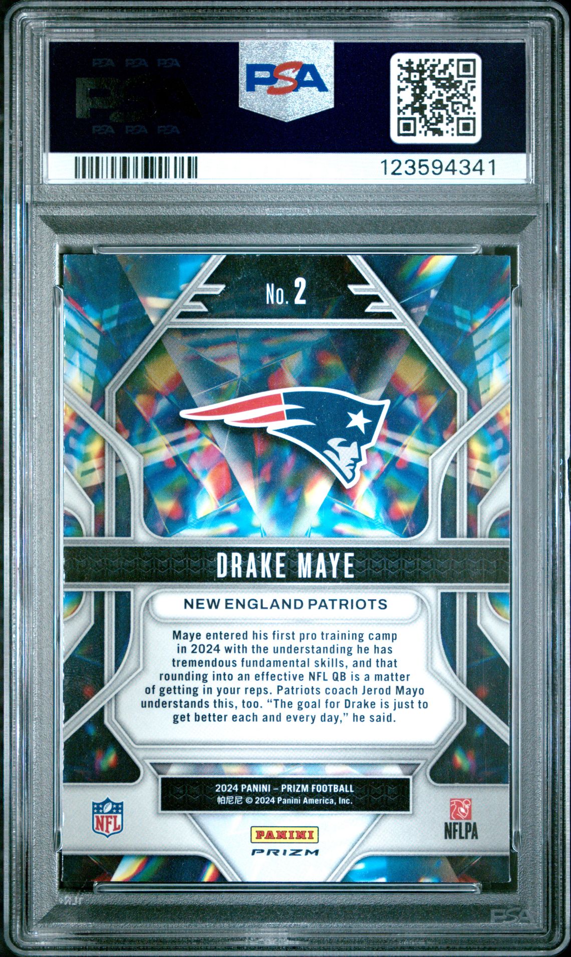 2024 Panini Prizm Prizmatic Drake Maye #2 (Prizmatic-Green Wave) Gem Mt 10 back