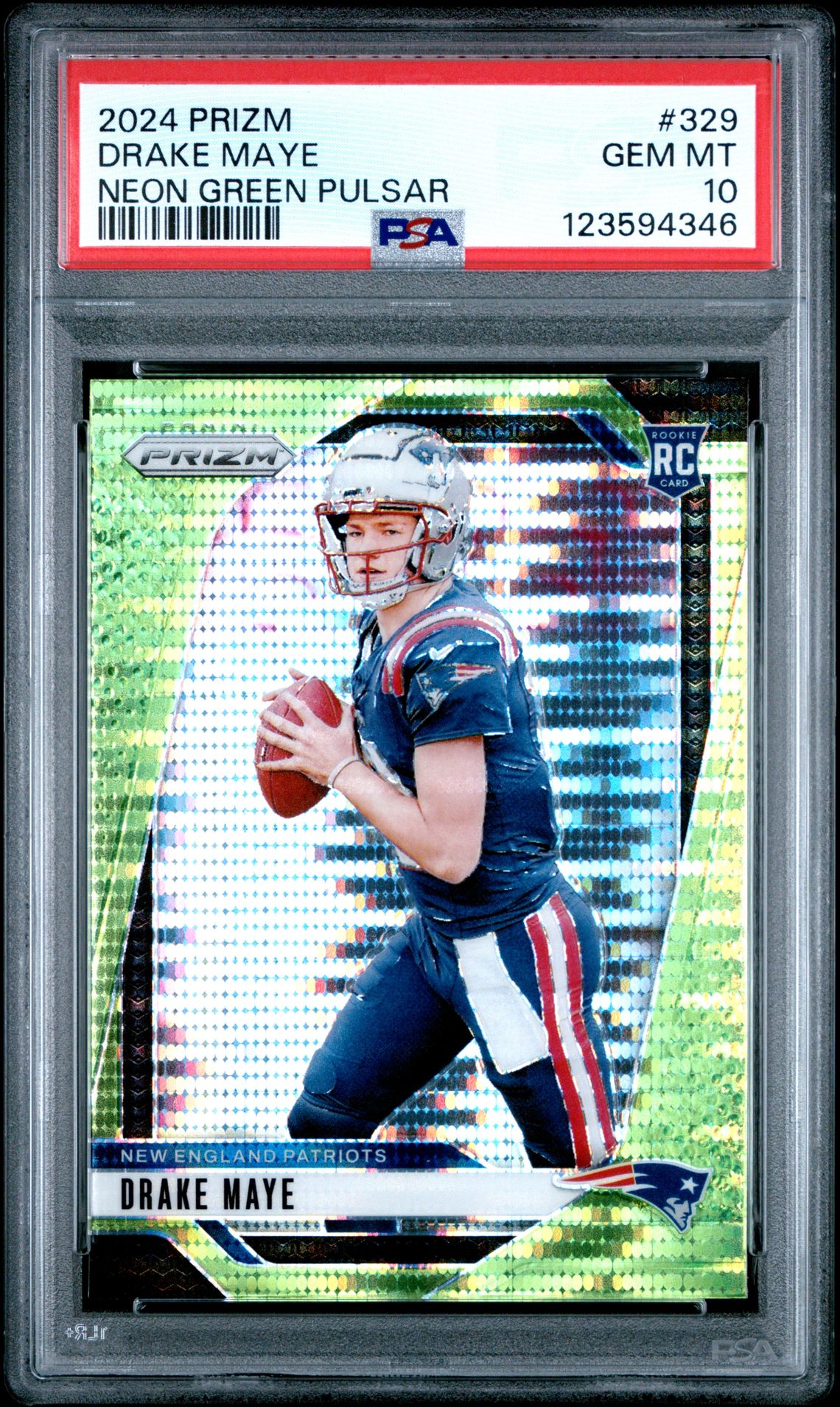 2024 Panini Prizm Drake Maye #329 (Neon Green Pulsar) Gem Mt 10 front