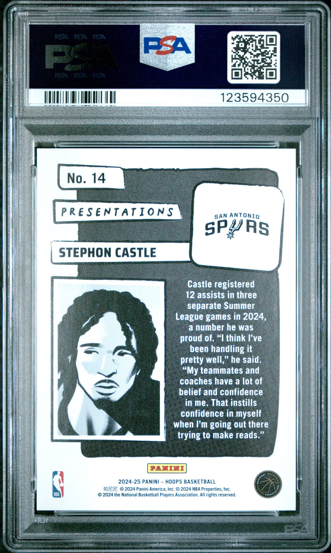 2024 Panini Nba Hoops Presentations Stephon Castle #14 Nm-Mt 8 back