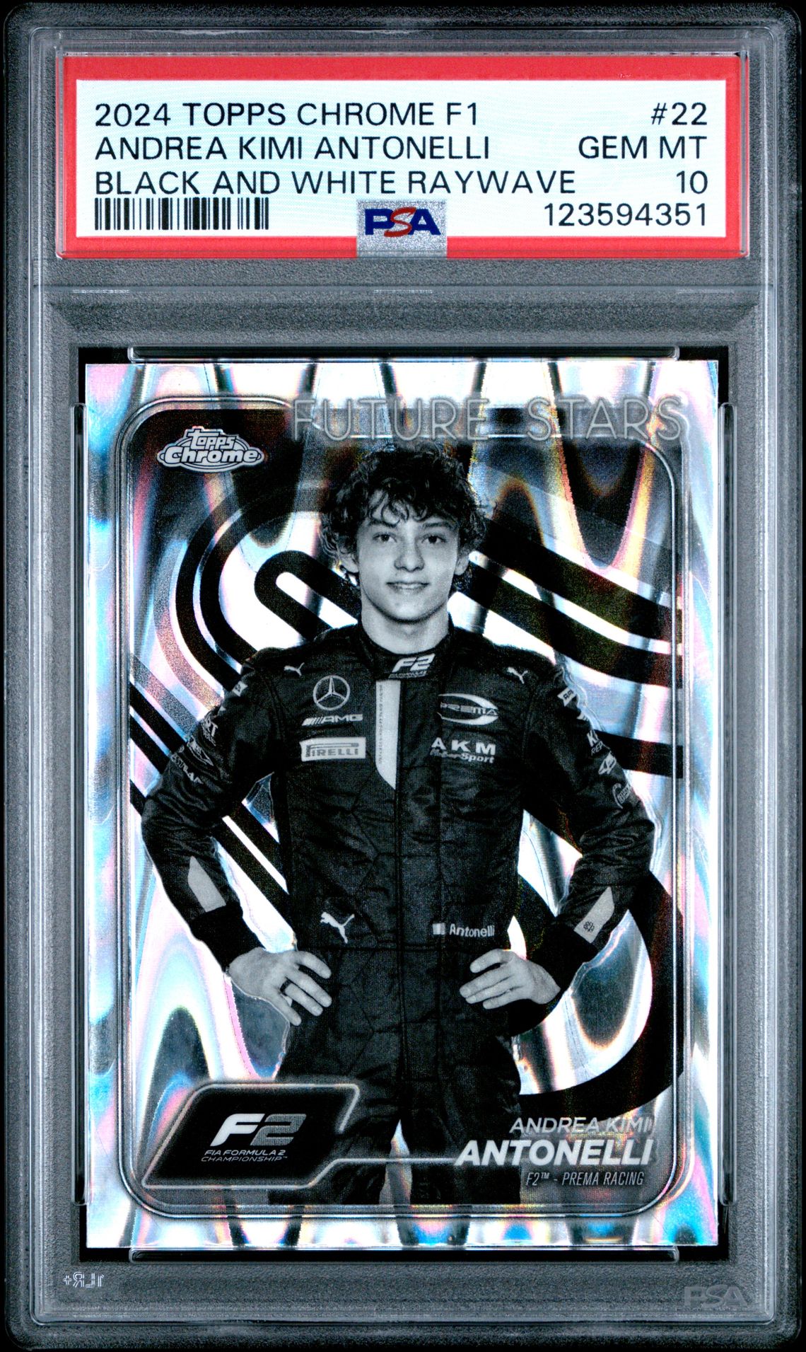 2024 Topps Chrome Formula 1 Andrea Kimi Antonelli #22 (Black And White Raywave) Gem Mt 10 front