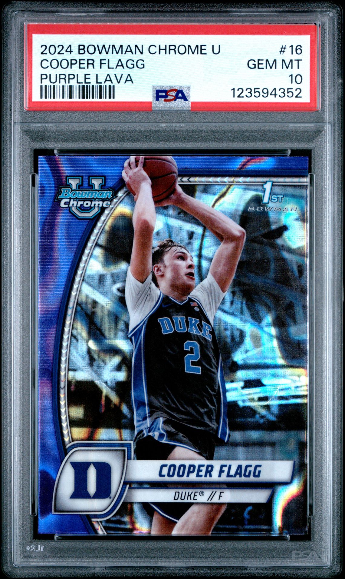 2024 Bowman Chrome University Cooper Flagg #16 (Purple Lava) Gem Mt 10 front