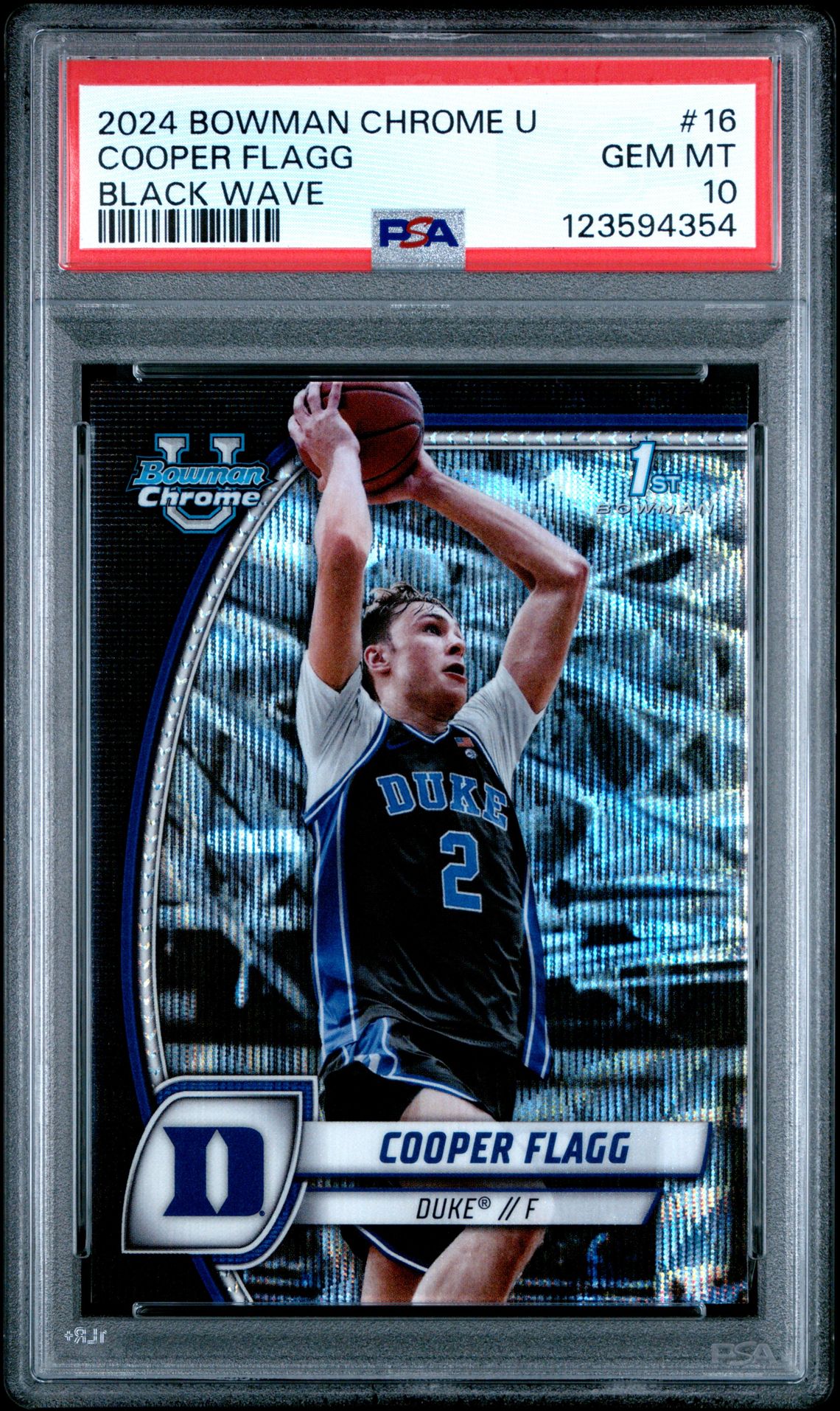 2024 Bowman Chrome University Cooper Flagg #16 (Black Wave) Gem Mt 10 front