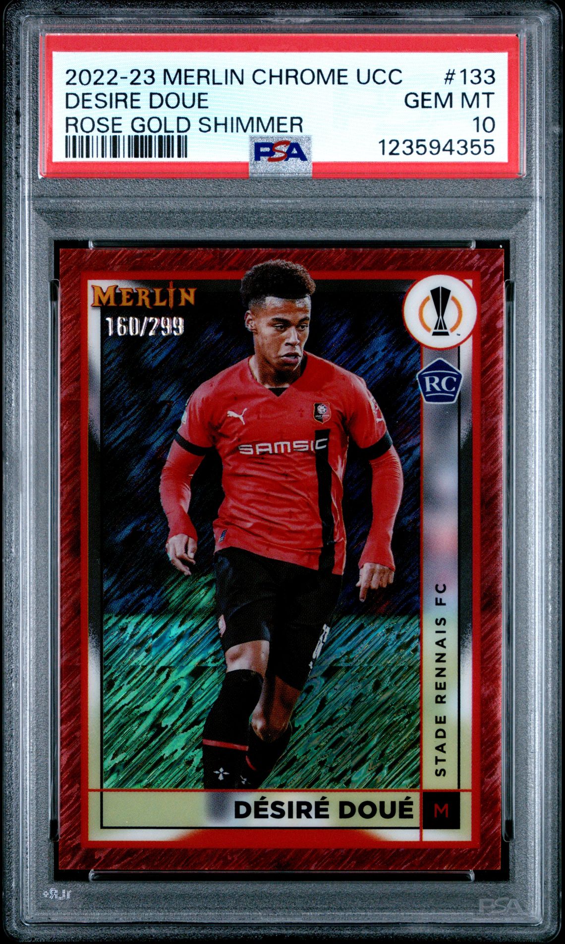 2022-23 Topps Merlin Chrome Uefa Club Competitions Desire Doue #133 (Rose Gold Shimmer) Gem Mt 10 front