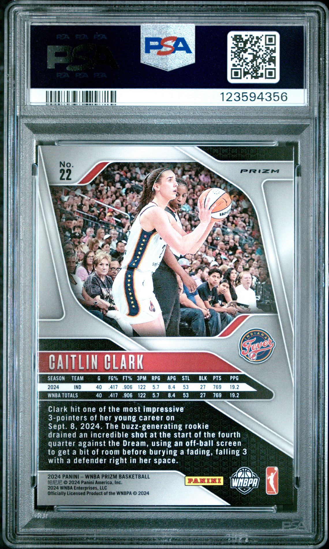 2024 Panini Prizm Wnba Caitlin Clark #22 (Ice) Mint 9 back