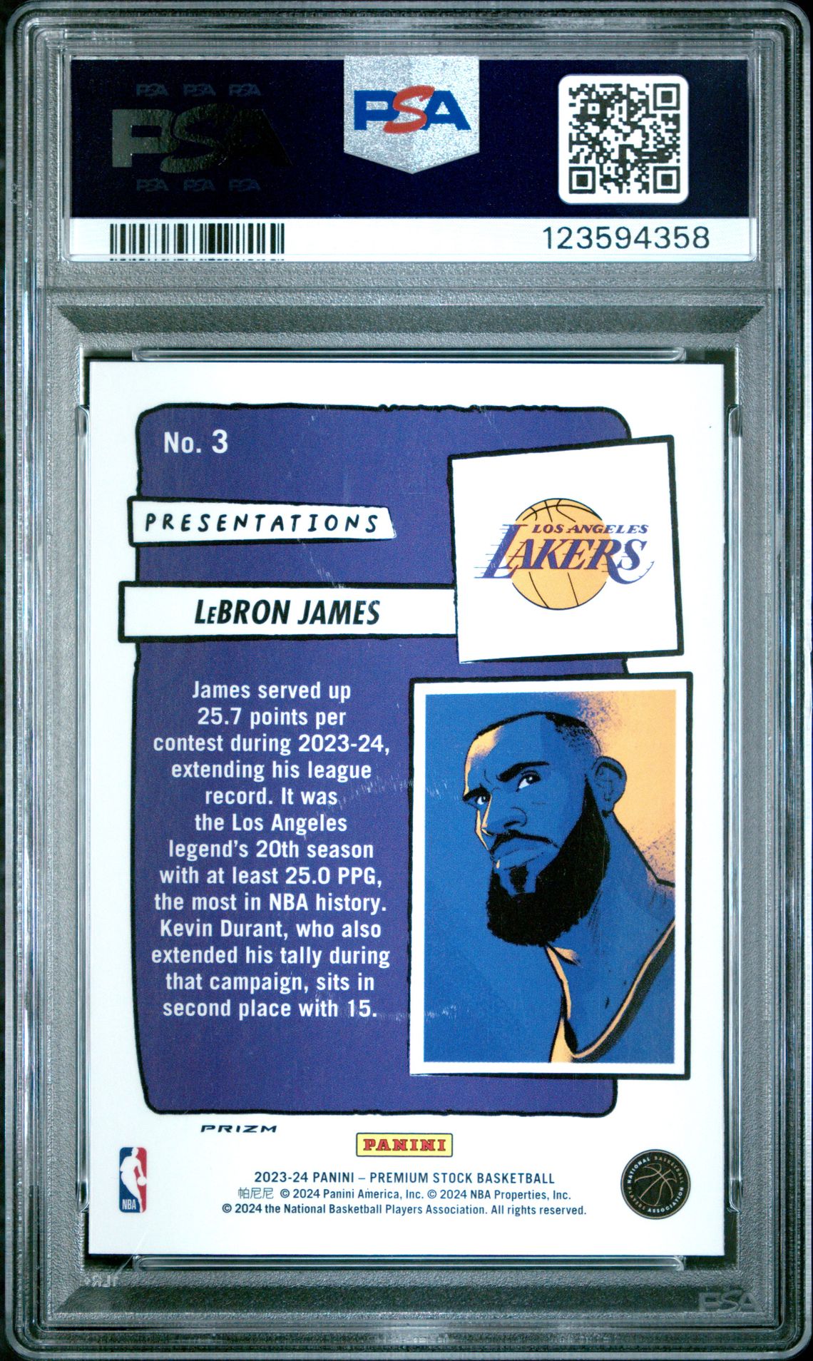 2023 Panini Hoops Premium Stock Presentations Lebron James #3 Gem Mt 10 back