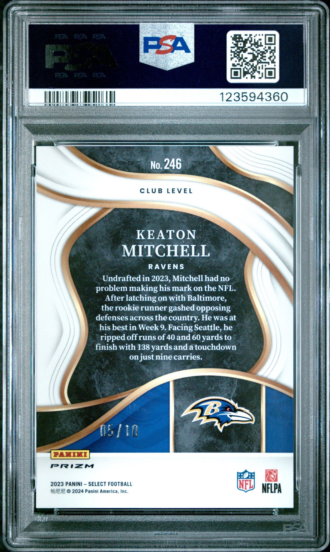 2023 Panini Select Keaton Mitchell #246 (Dragon Scale Gold Prizm) Mint 9 back