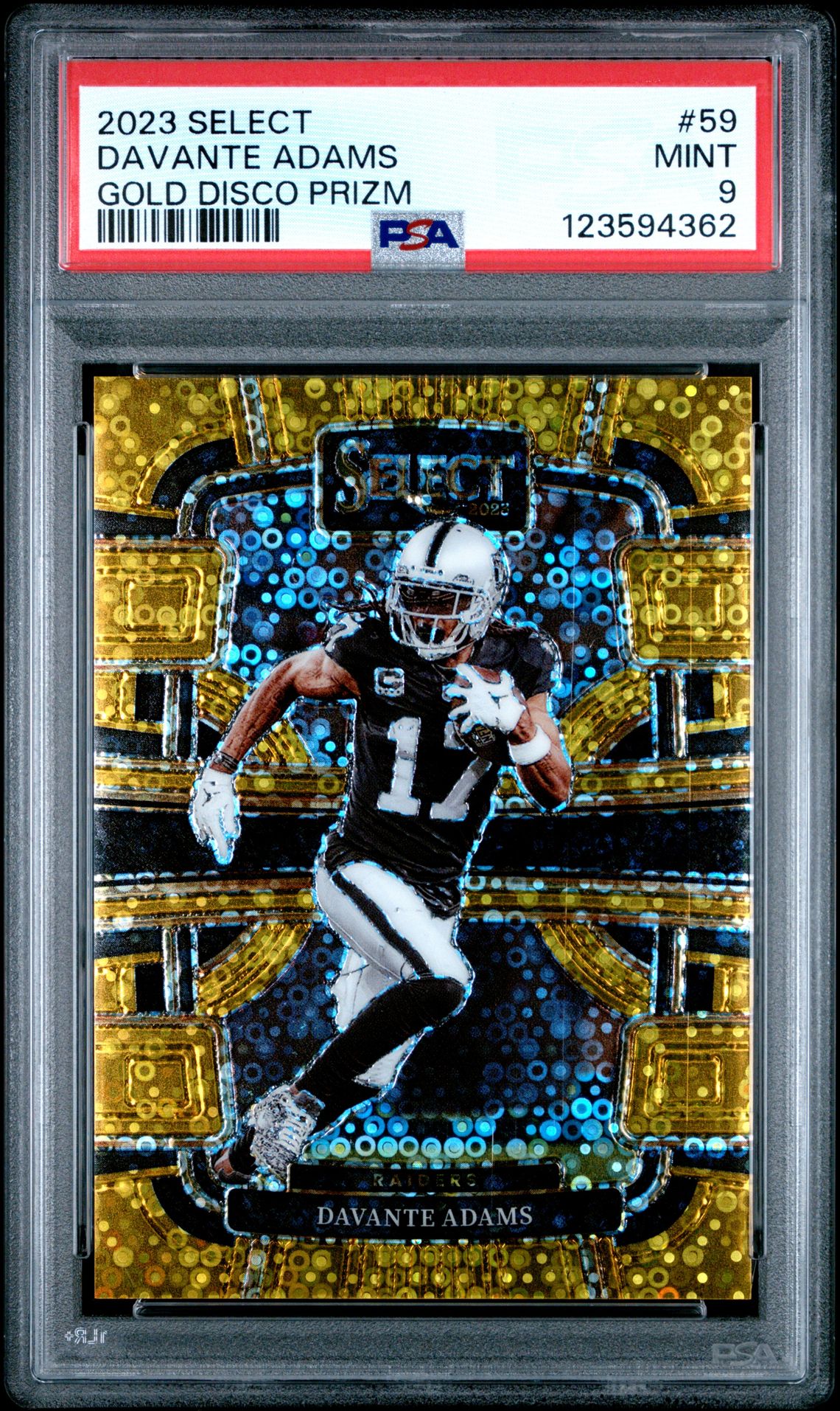 2023 Panini Select Davante Adams #59 (Gold Disco Prizm) Mint 9 front