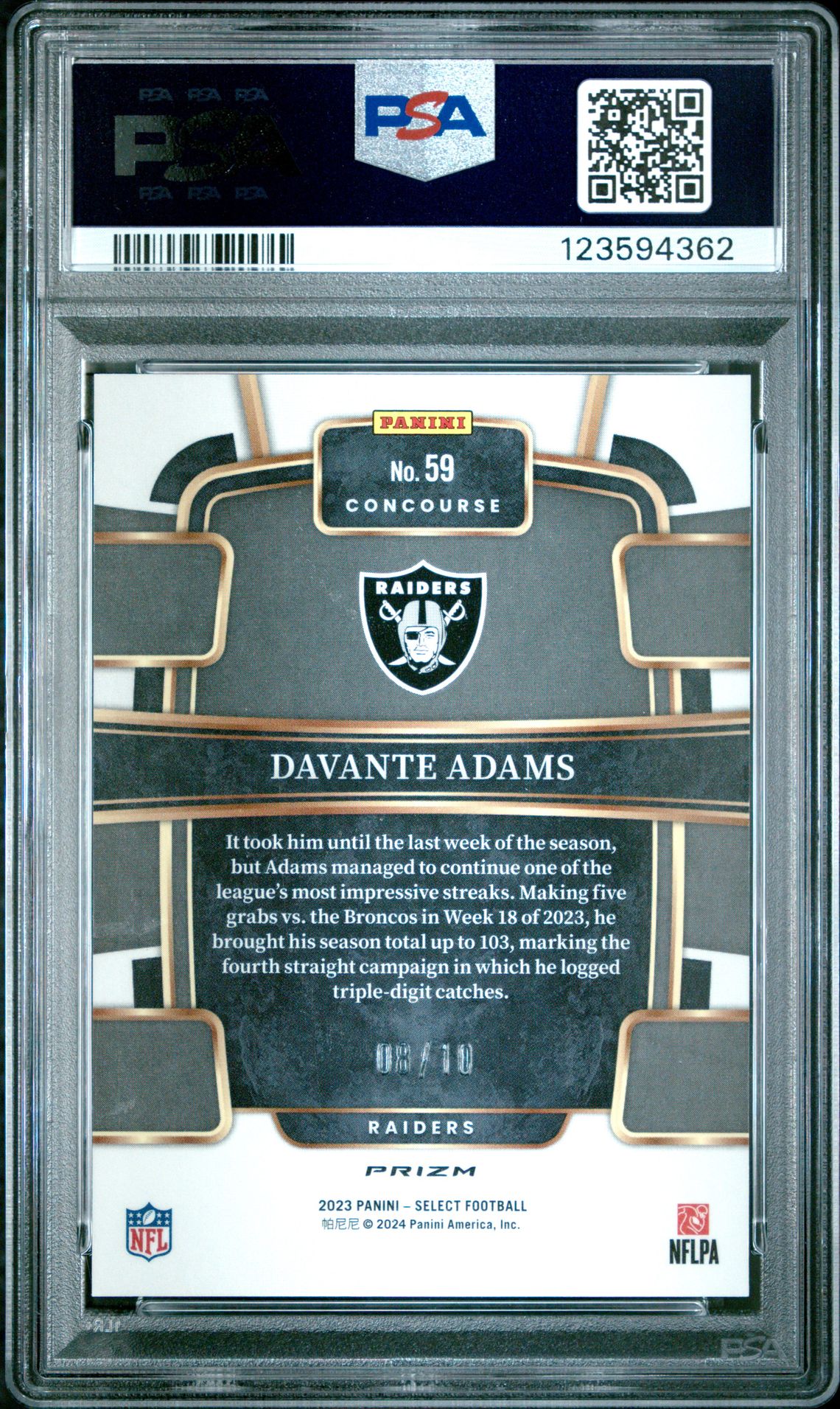 2023 Panini Select Davante Adams #59 (Gold Disco Prizm) Mint 9 back