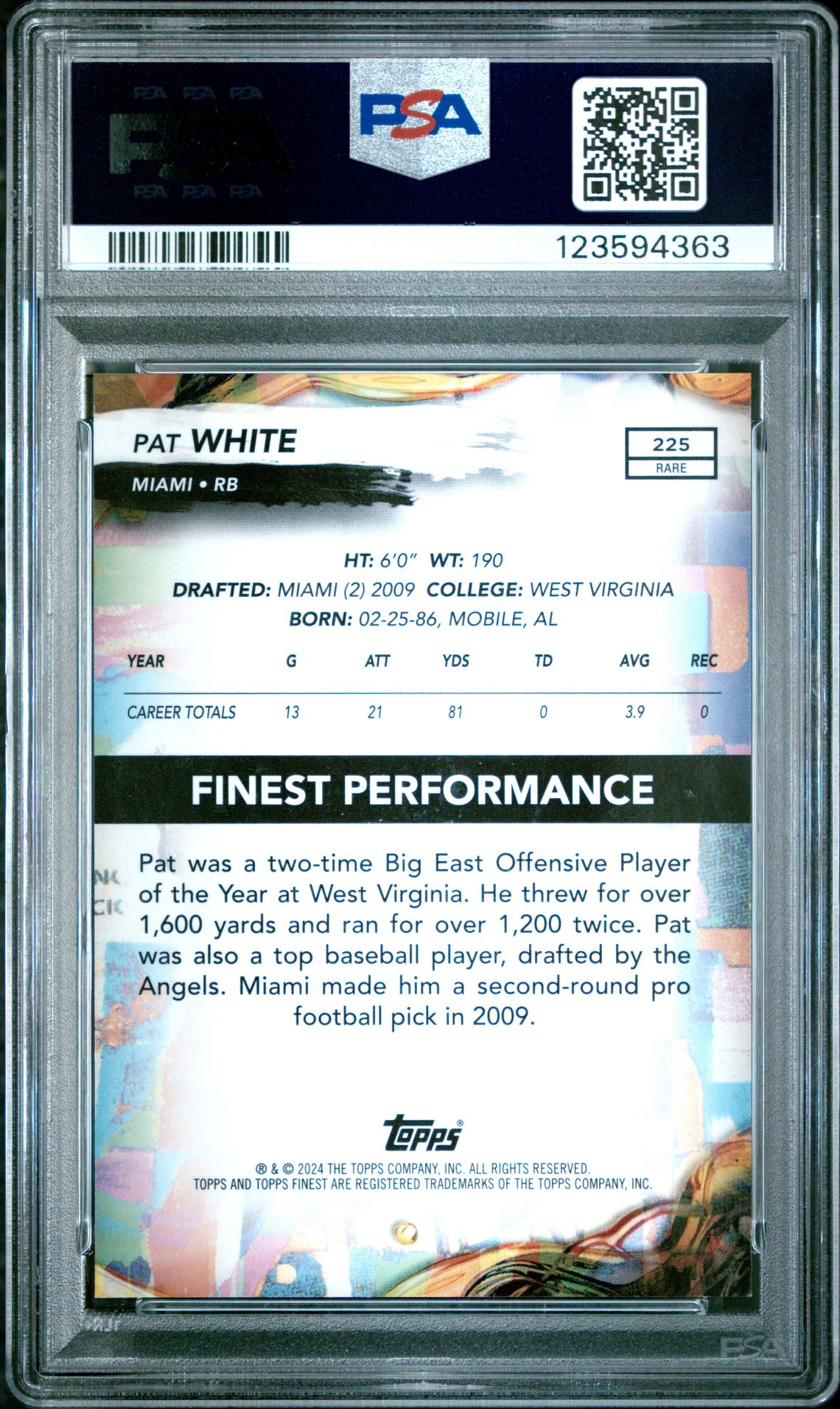 2024 Topps Finest Pat White #225 (Black Refractor) Mint 9 back
