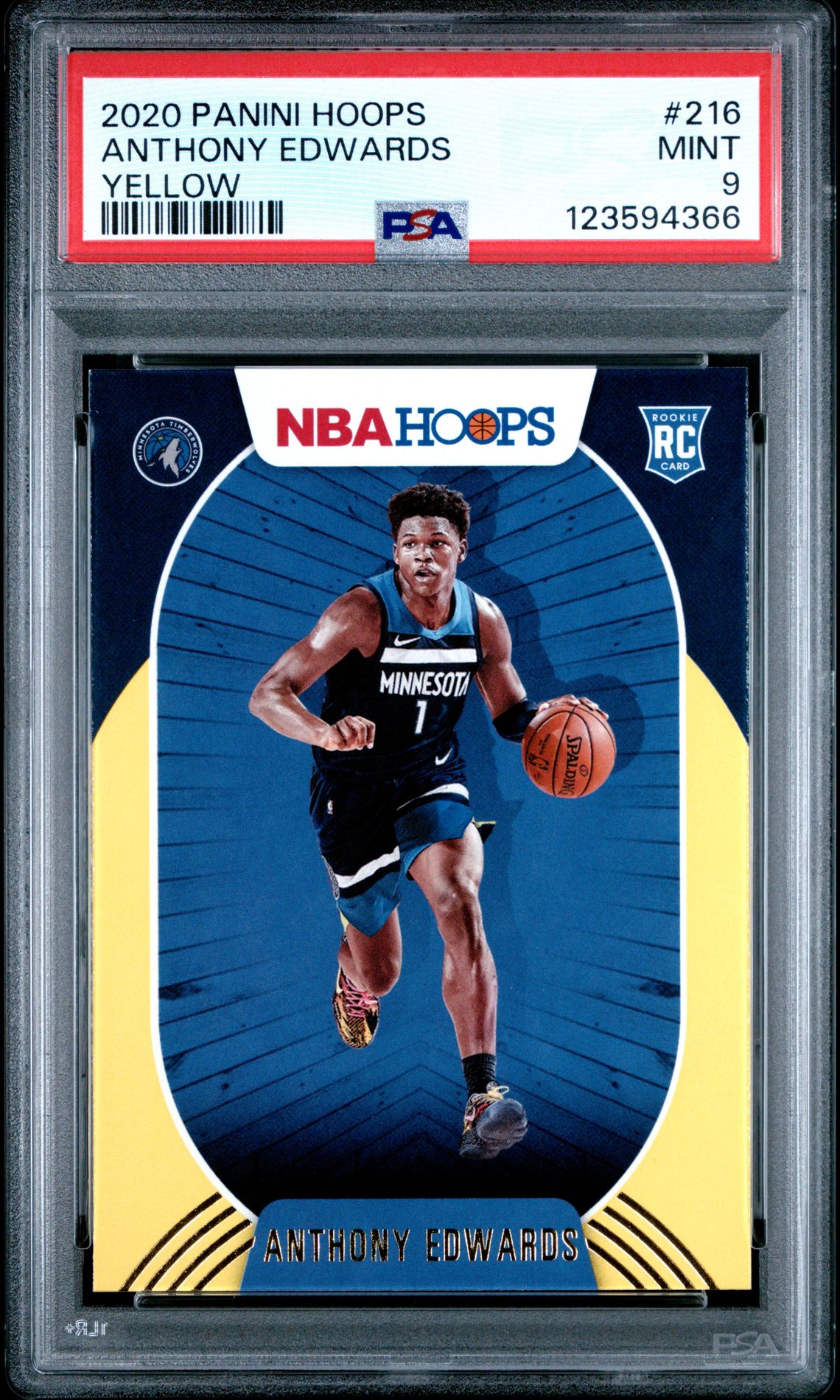 2020 Panini Hoops Anthony Edwards #216 (Yellow) Mint 9 front