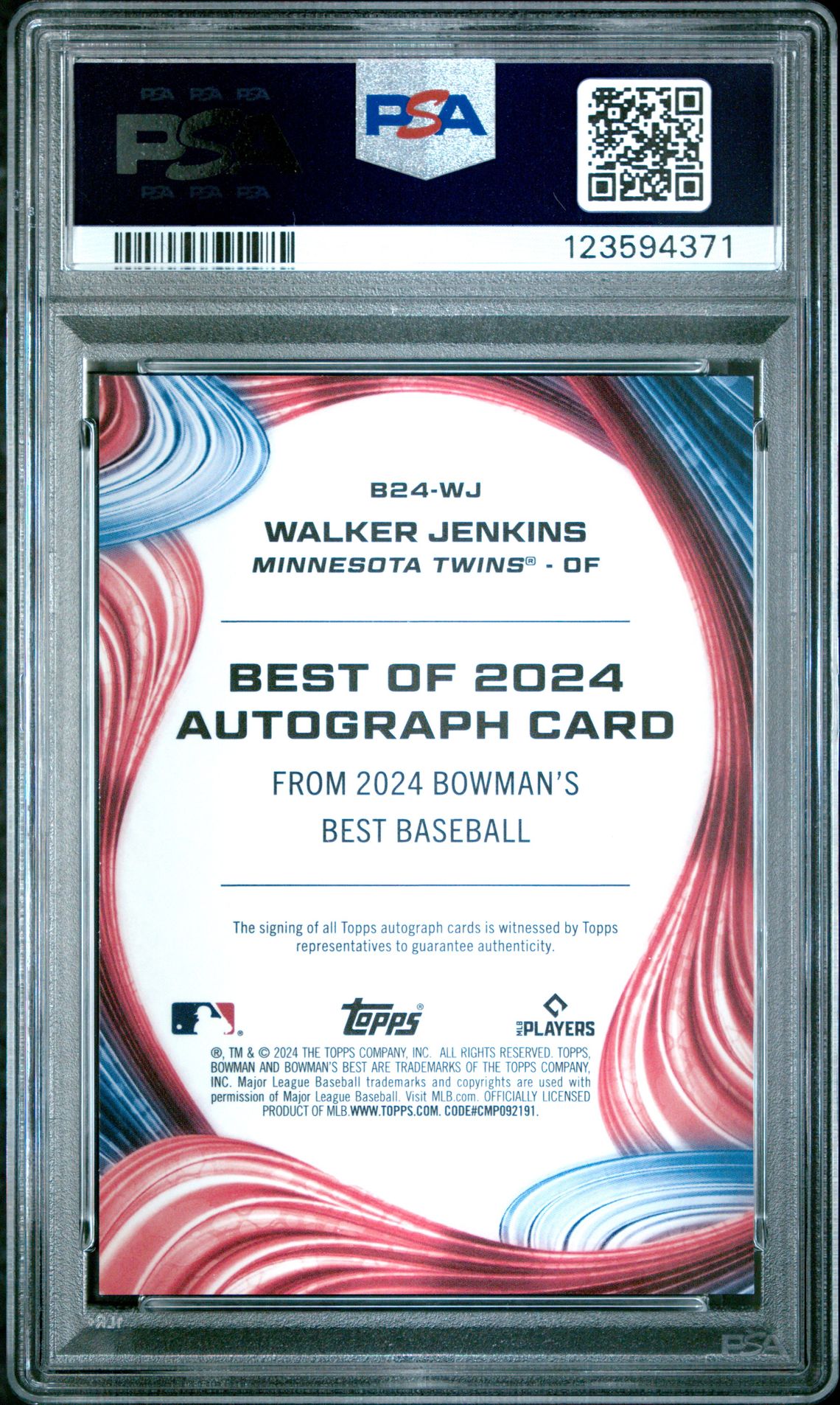 2024 Bowman's Best Best Of 2024 Autographs Walker Jenkins #B24Wj (Best Of 2024 Auto-Green Ref) Gem Mt 10 back