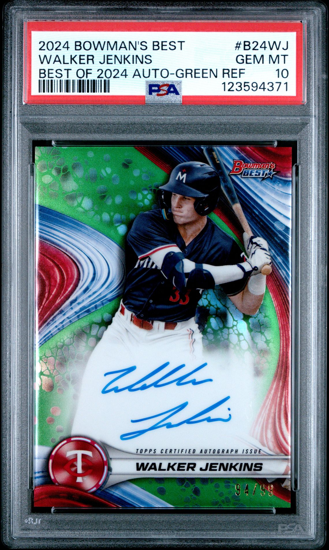 2024 Bowman's Best Best Of 2024 Autographs Walker Jenkins #B24Wj (Best Of 2024 Auto-Green Ref) Gem Mt 10 front