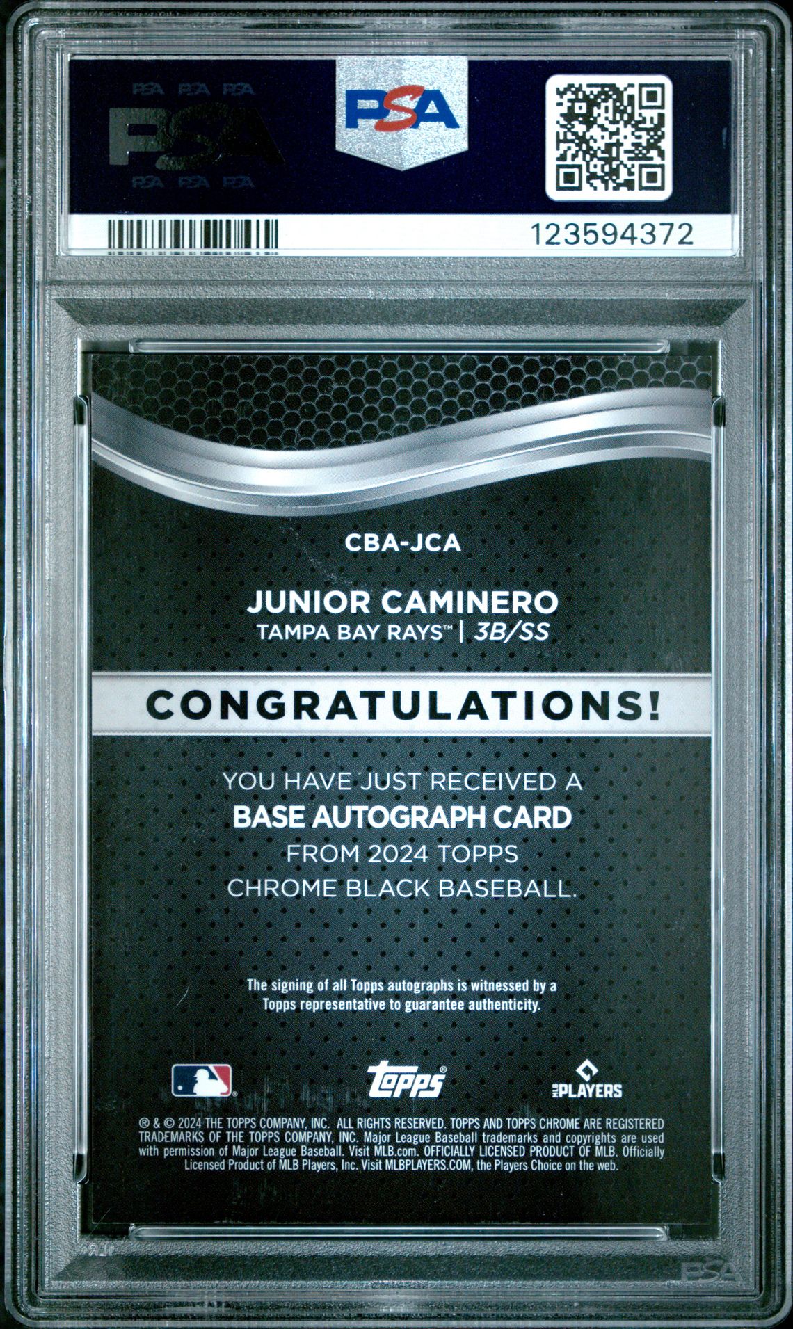 2024 Topps Chrome Black Autographs Junior Caminero #Jca Mint 9 back