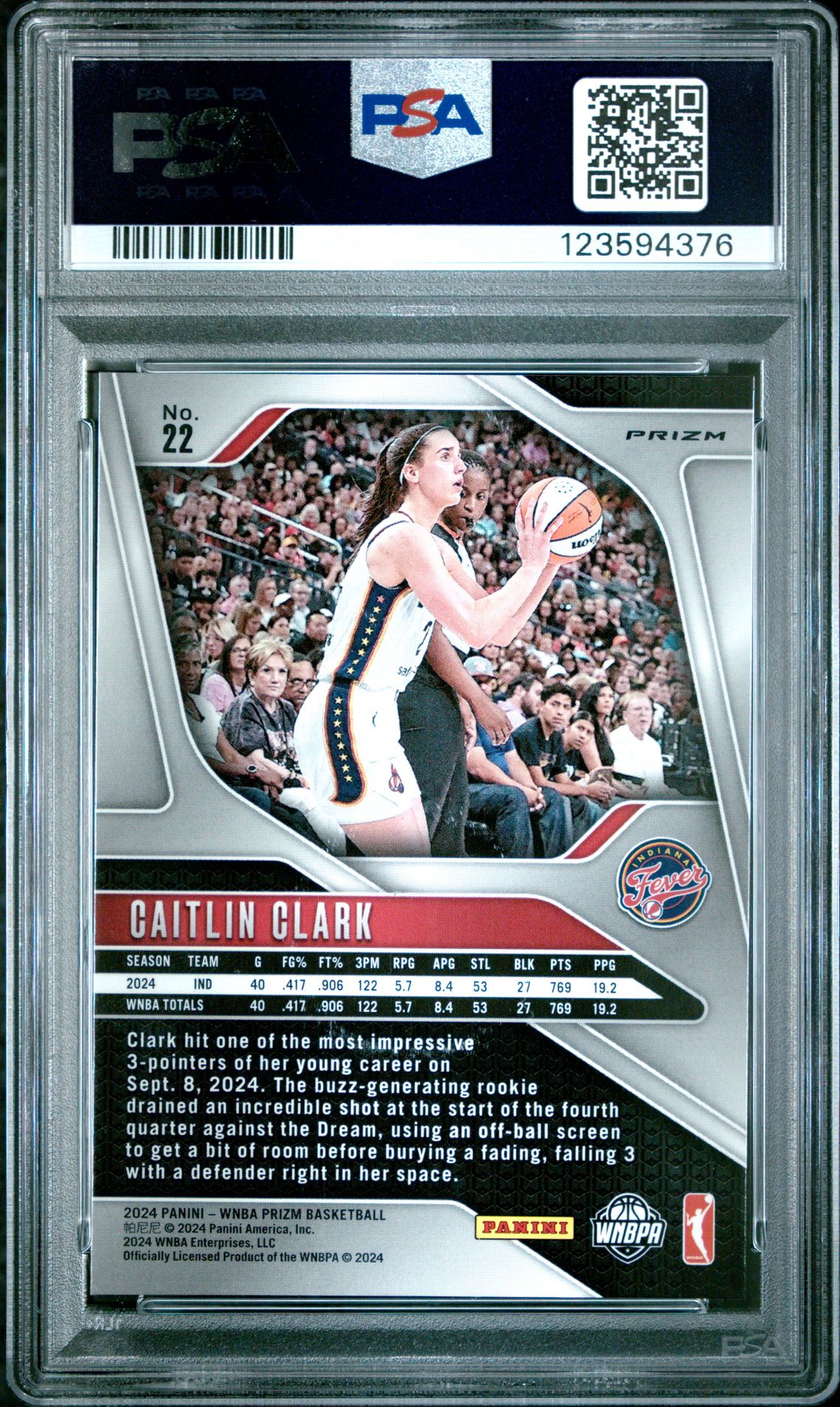 2024 Panini Prizm Wnba Caitlin Clark #22 (Blue Velocity) Gem Mt 10 back