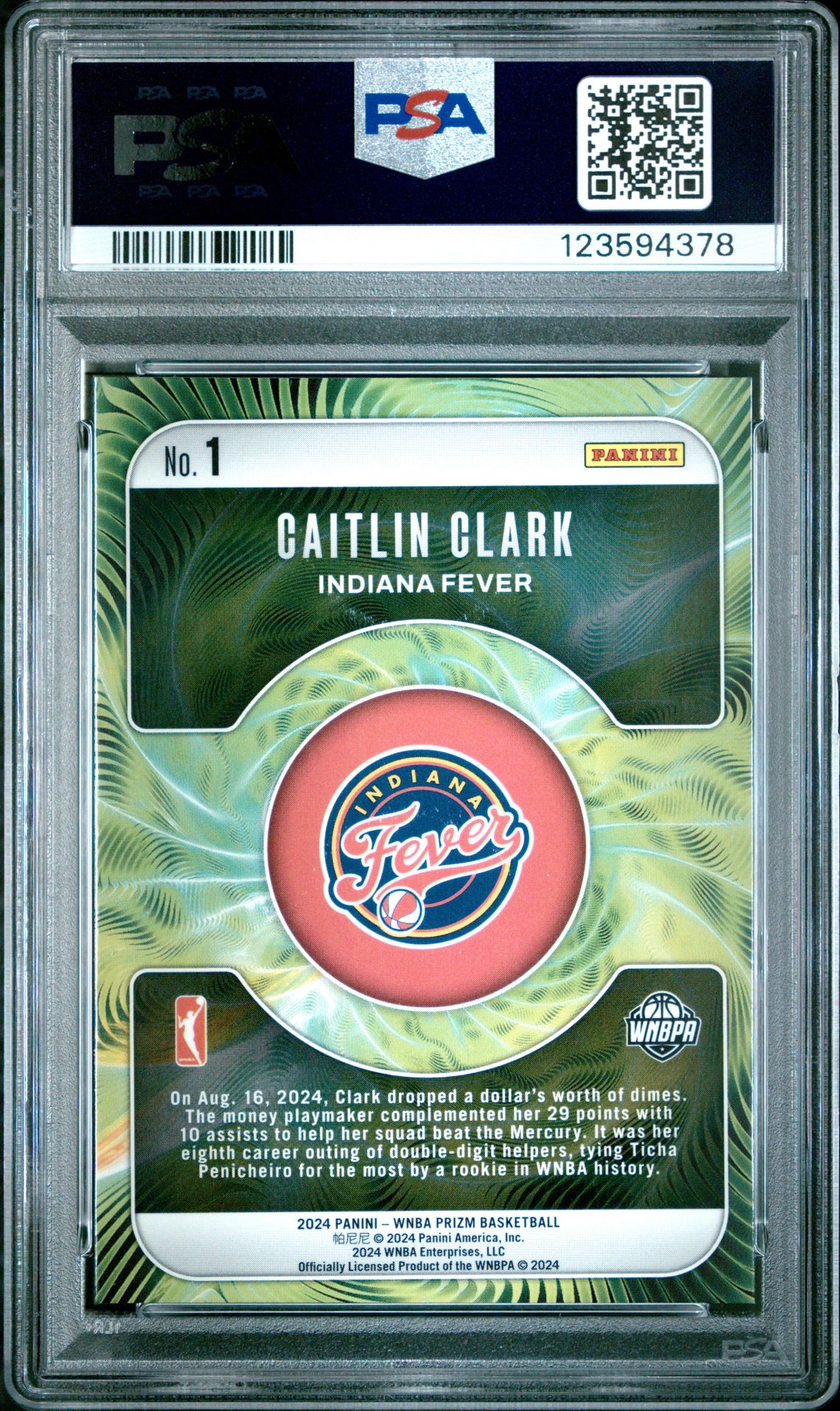 2024 Panini Prizm Wnba Fractal Caitlin Clark #1 Gem Mt 10 back
