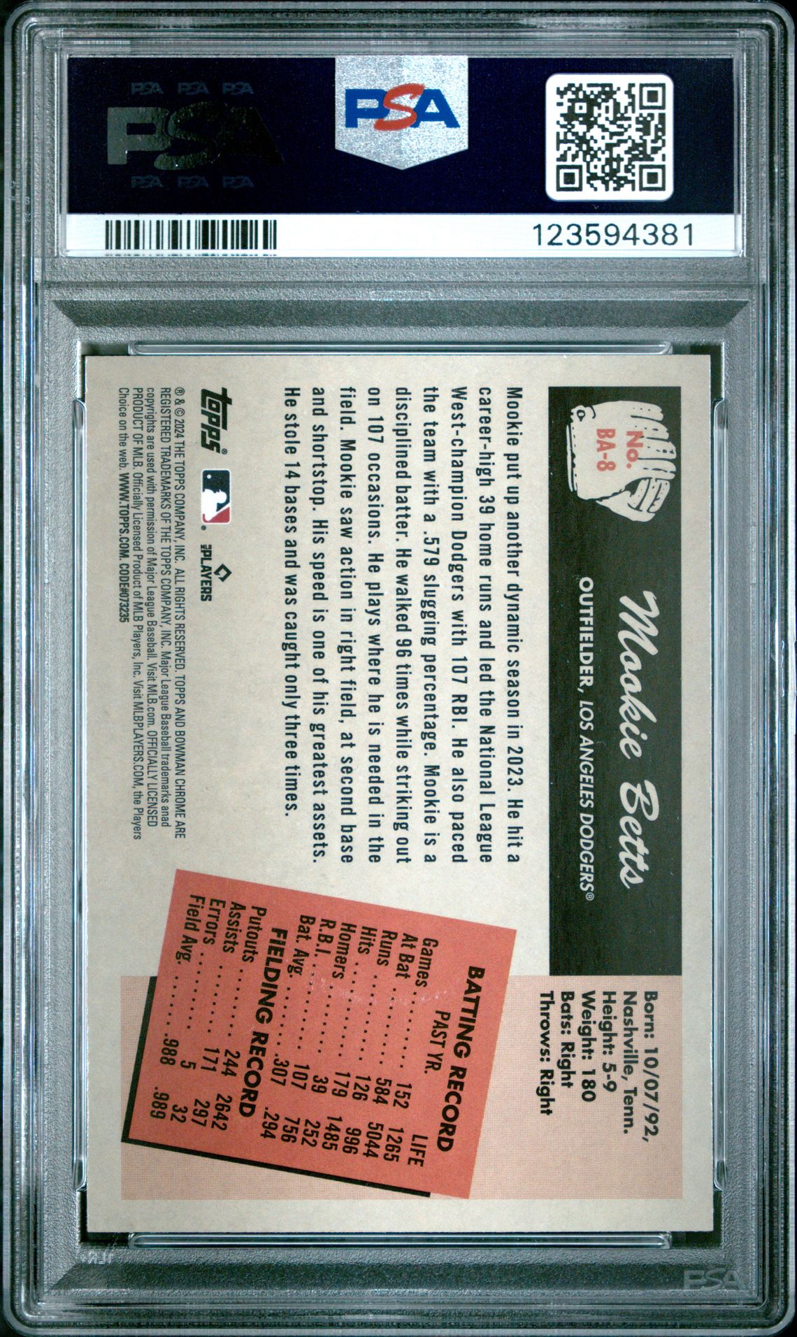 2024 Bowman 1955 Bowman Anime Mookie Betts #Ba8 Gem Mt 10 back