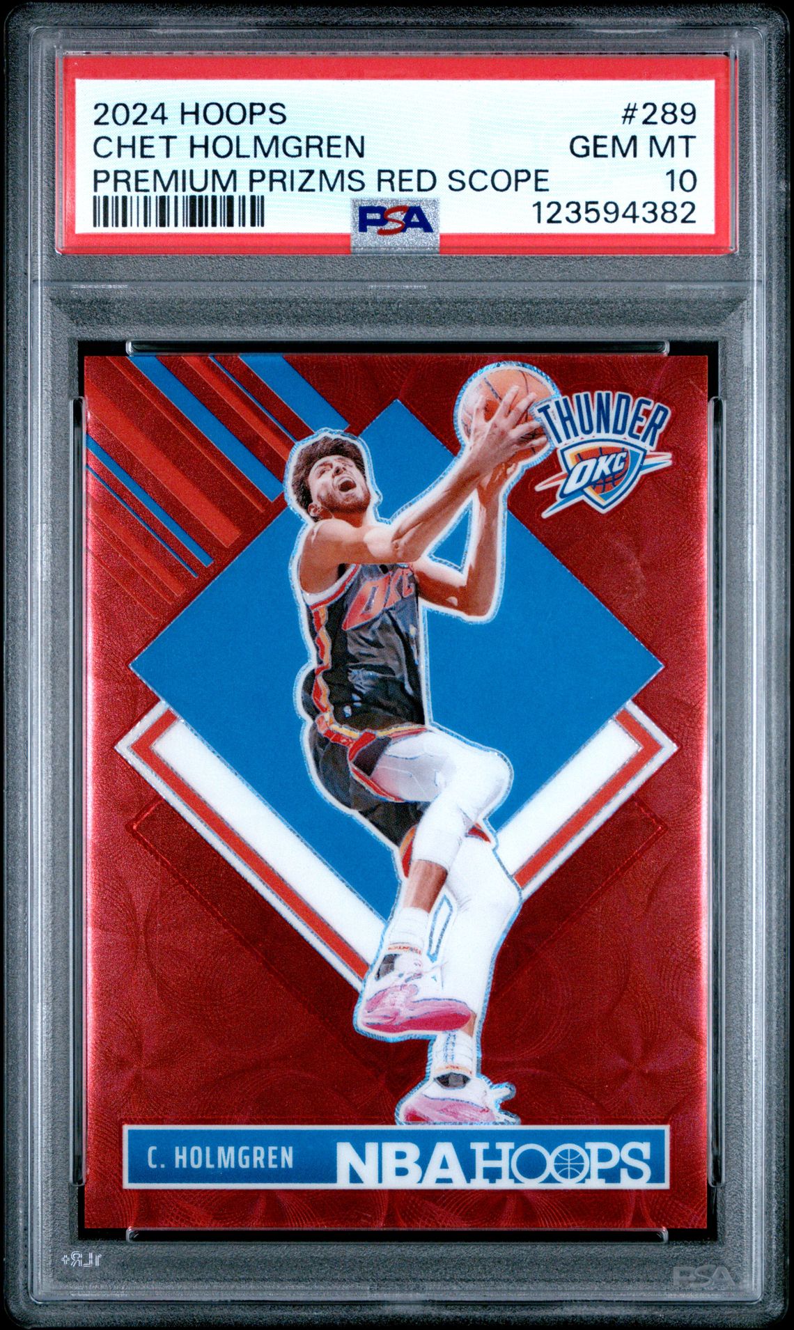 2024 Panini Nba Hoops Chet Holmgren #289 (Premium Prizms Red Scope) Gem Mt 10 front