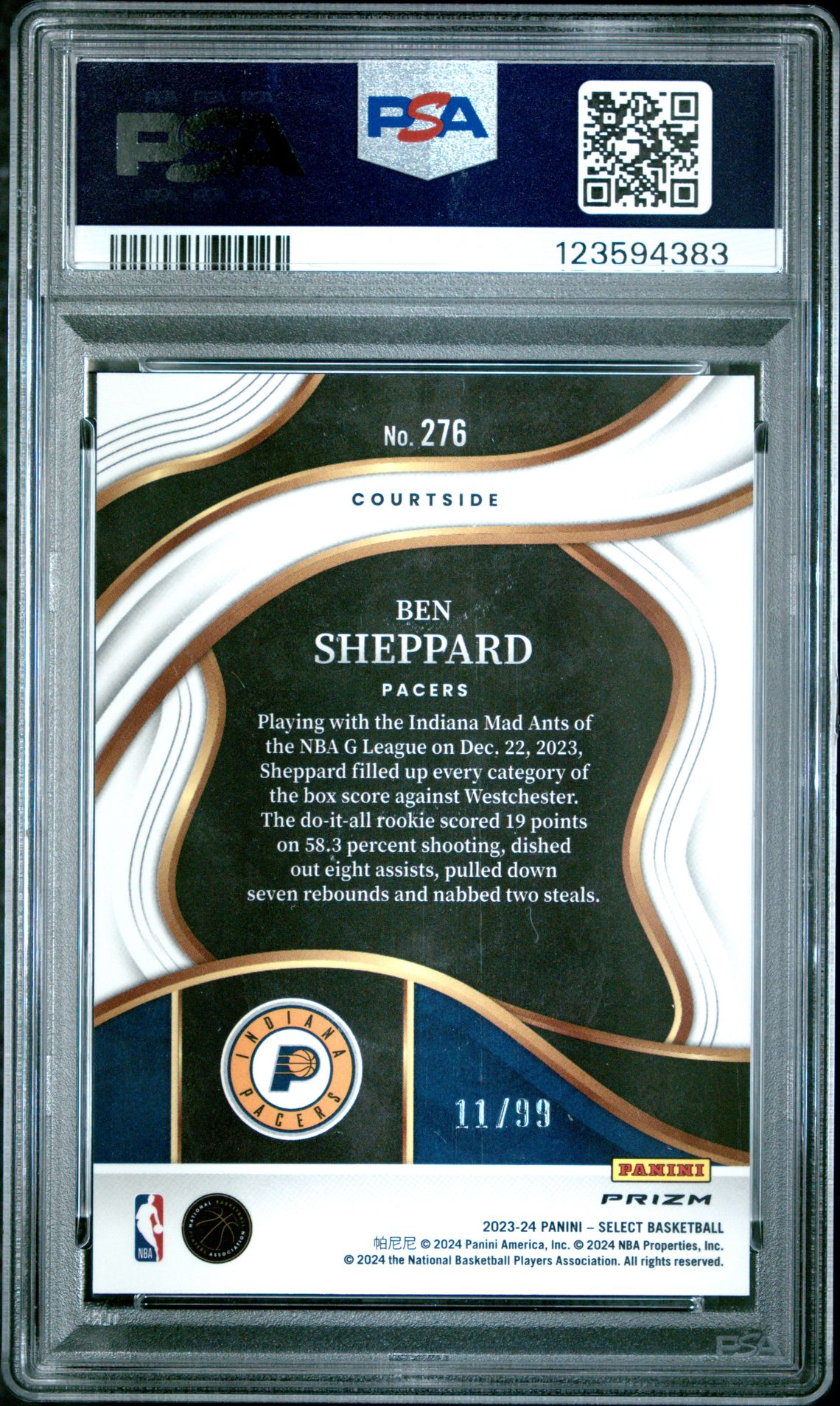 2023 Panini Select Ben Sheppard #276 (Blue Tectonic) Gem Mt 10 back
