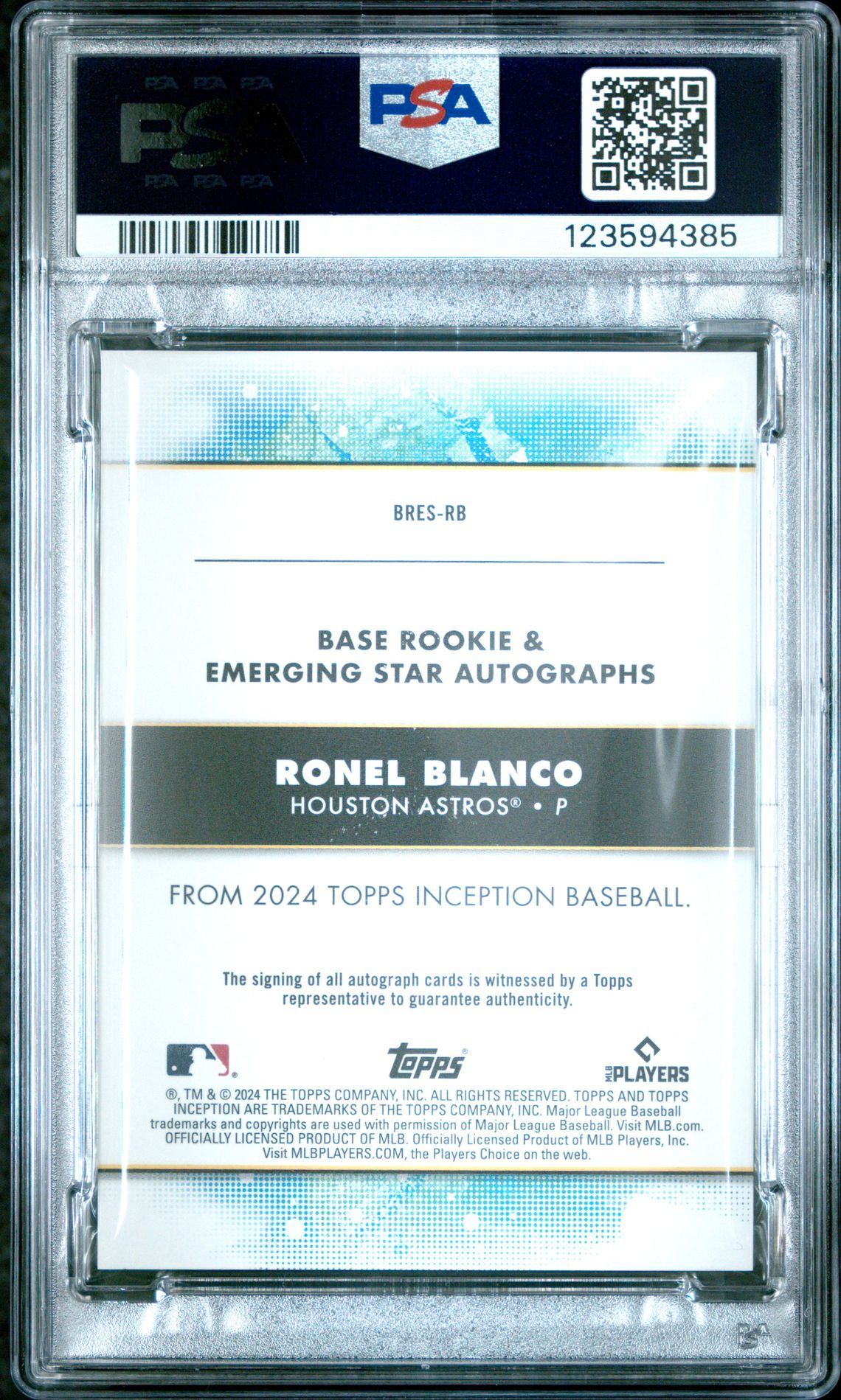 2024 Topps Inception Base Rookie And Emerging Star Autographs Ronel Blanco #Bresrb (Rk/Emerging Stars Au-Mag) Gem Mt 10 back