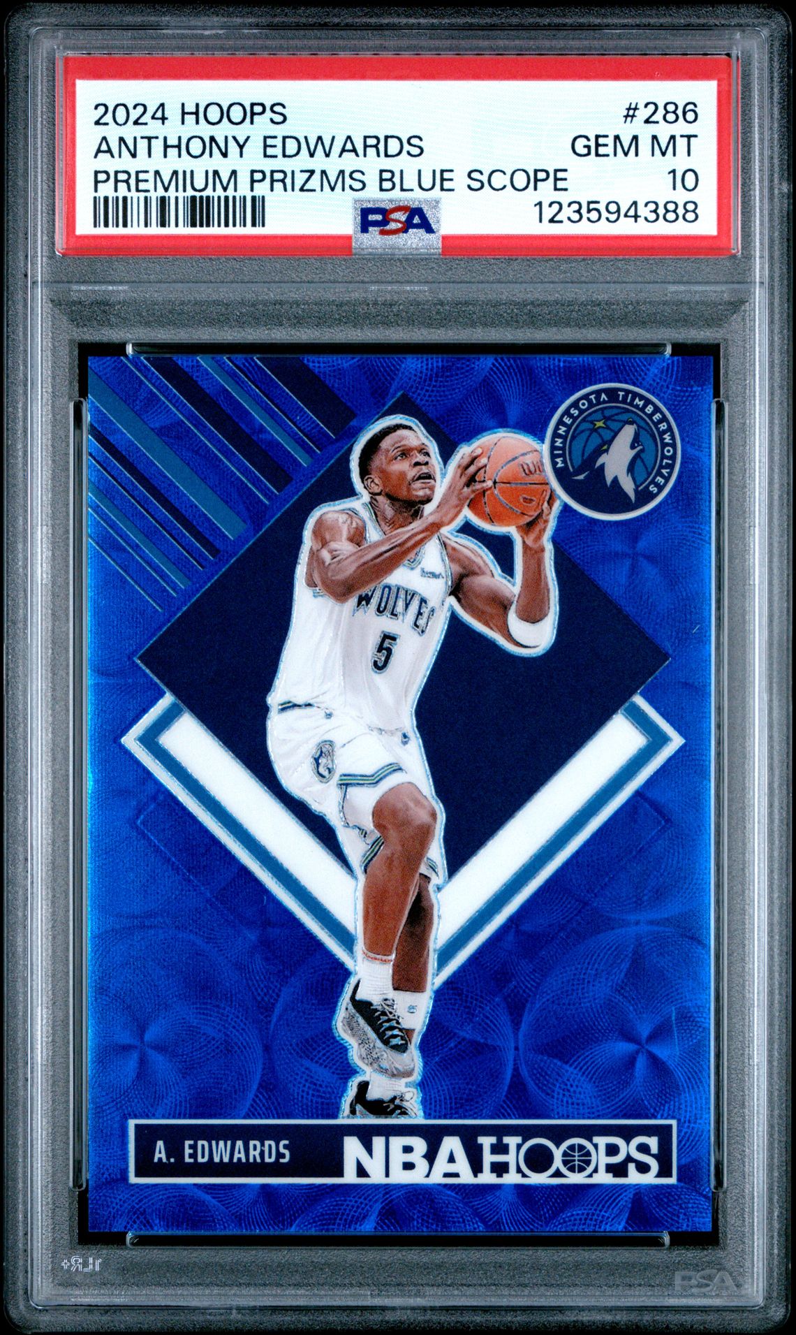 2024 Panini Nba Hoops Anthony Edwards #286 (Premium Prizms Blue Scope) Gem Mt 10 front