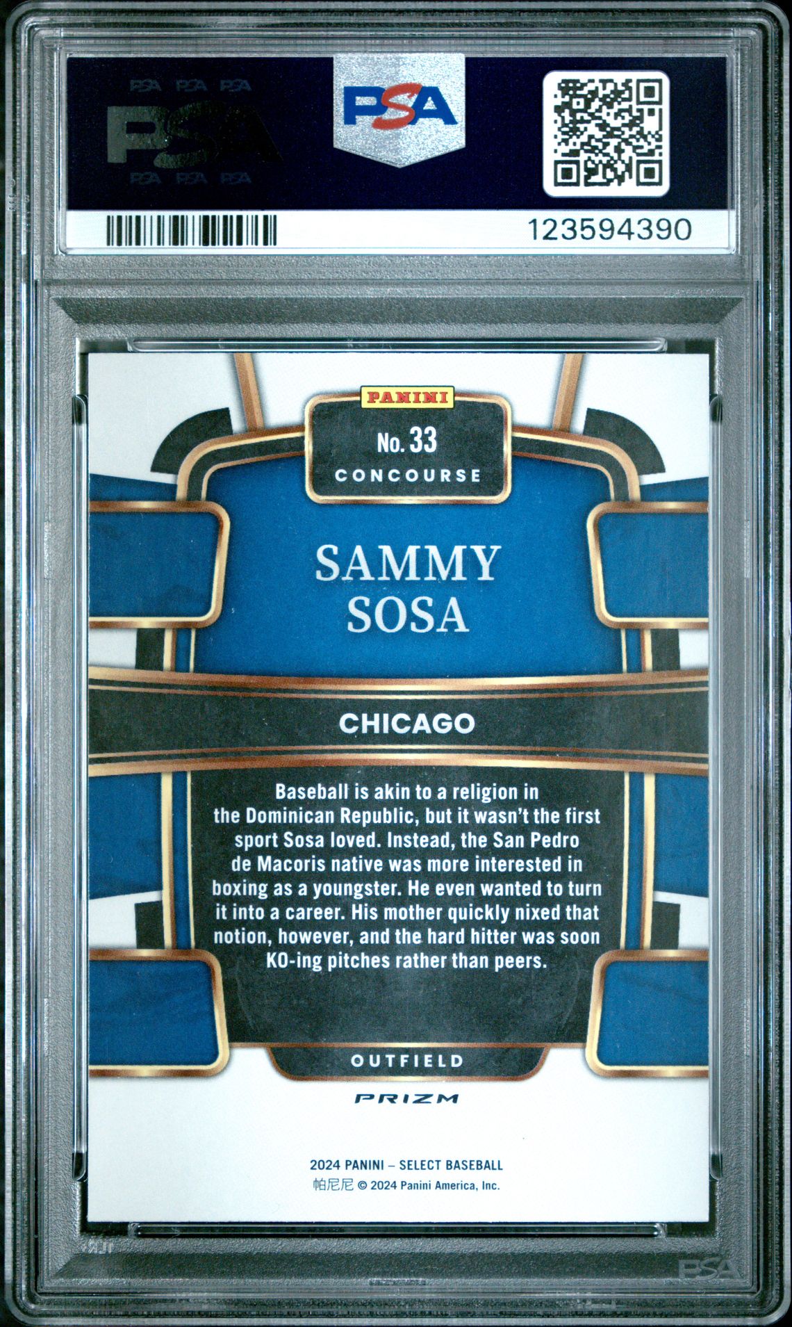 2024 Panini Select Concourse Sammy Sosa #33 (Concourse-Zebra Prizm) Gem Mt 10 back