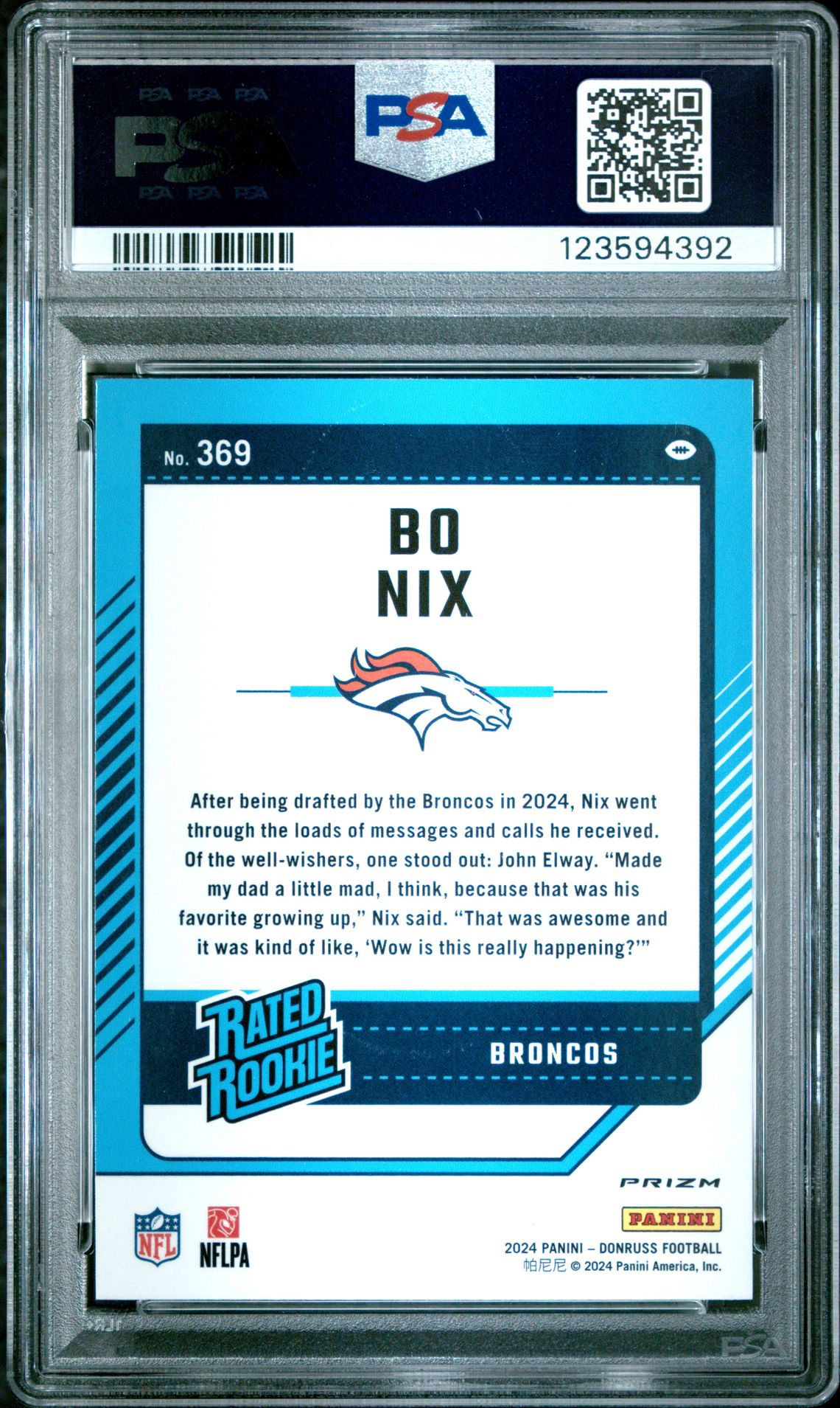 2024 Panini Donruss Bo Nix #369 (Optic Preview-Red Wave) Gem Mt 10 back