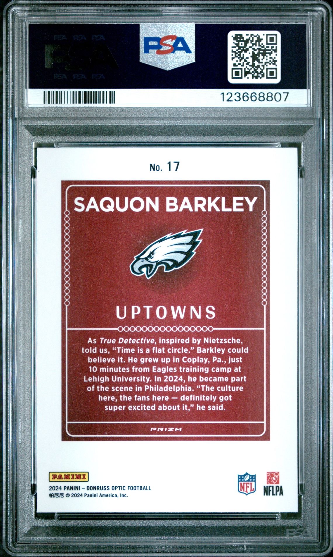 2024 Panini Donruss Optic Uptowns Saquon Barkley #17 Mint 9 back