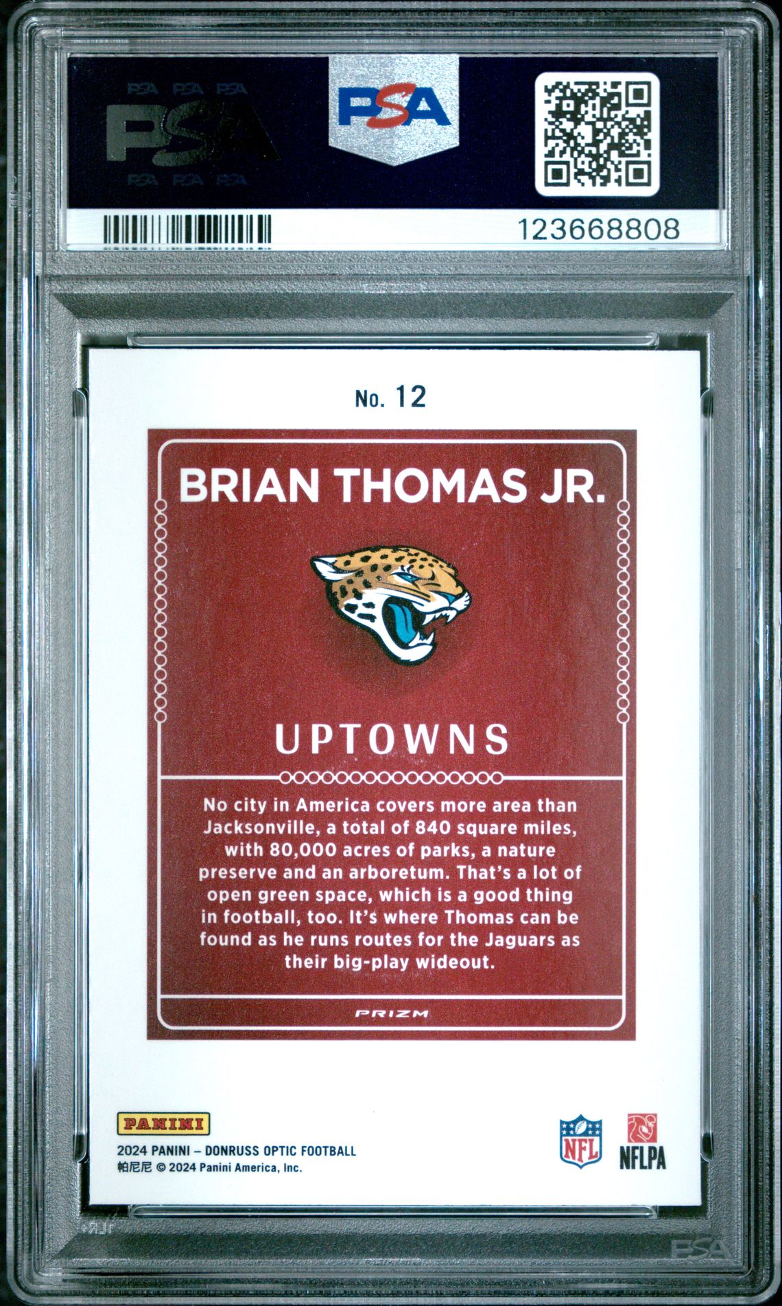 2024 Panini Donruss Optic Uptowns Brian Thomas Jr. #12 Gem Mt 10 back