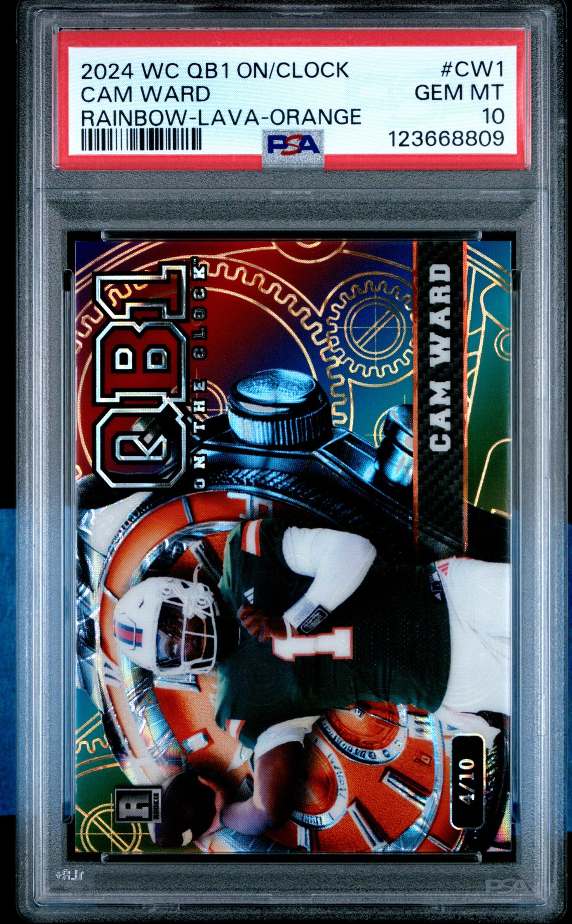2024 Wild Card Qb1 On The Clock Hobby Cam Ward #Cw1 (Rainbow-Lava-Orange) Gem Mt 10 front
