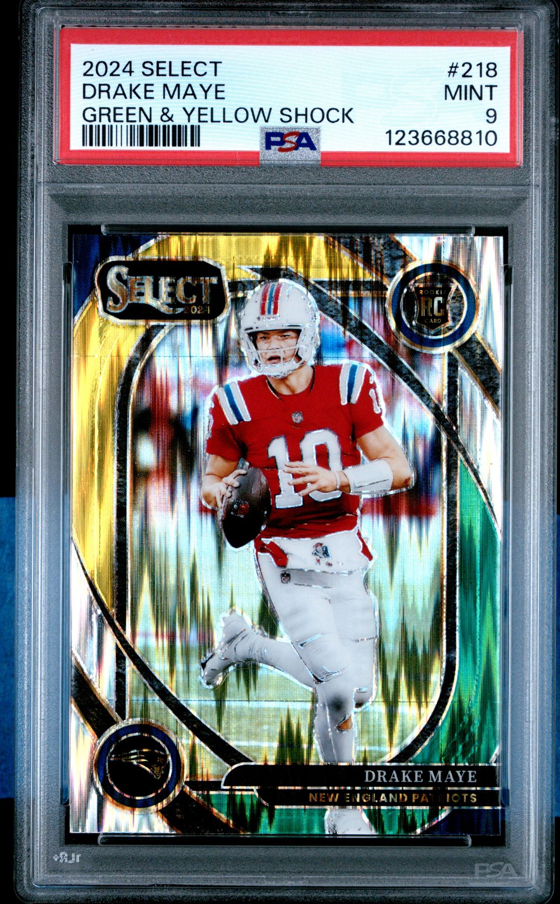 2024 Panini Select Drake Maye #218 (Green & Yellow Shock) Mint 9 front