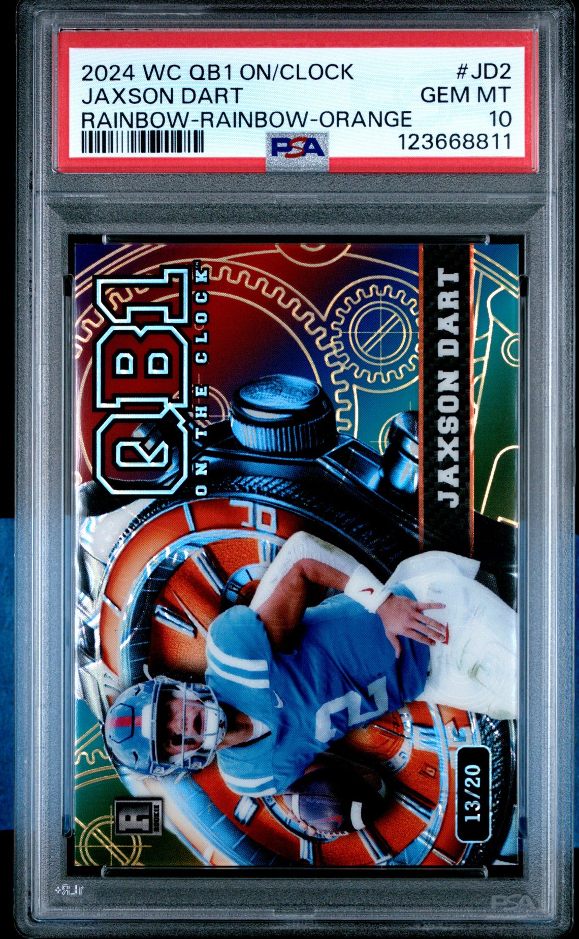 2024 Wild Card Qb1 On The Clock Hobby Jaxson Dart #Jd2 (Rainbow-Rainbow-Orange) Gem Mt 10 front