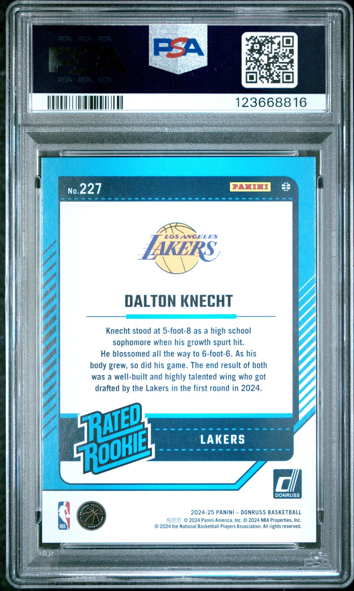 2024 Panini Donruss Dalton Knecht #227 (Red Choice) Gem Mt 10 back