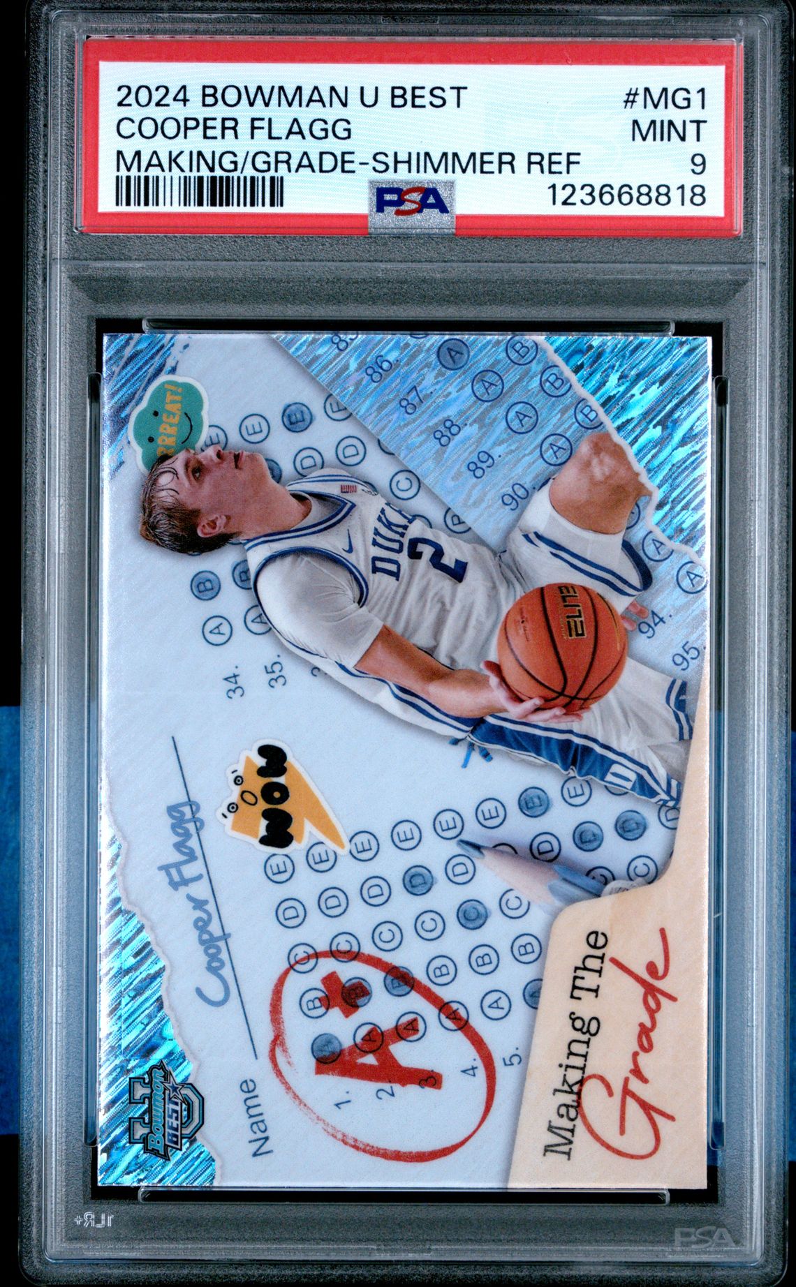 2024 Bowman University Best Making The Grade Cooper Flagg #Mg1 (Making/Grade-Shimmer Ref) Mint 9 front
