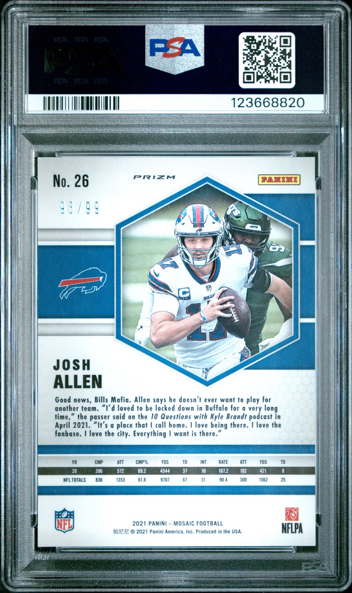 2021 Panini Mosaic Josh Allen #26 (Blue Mosaic) Mint 9 back