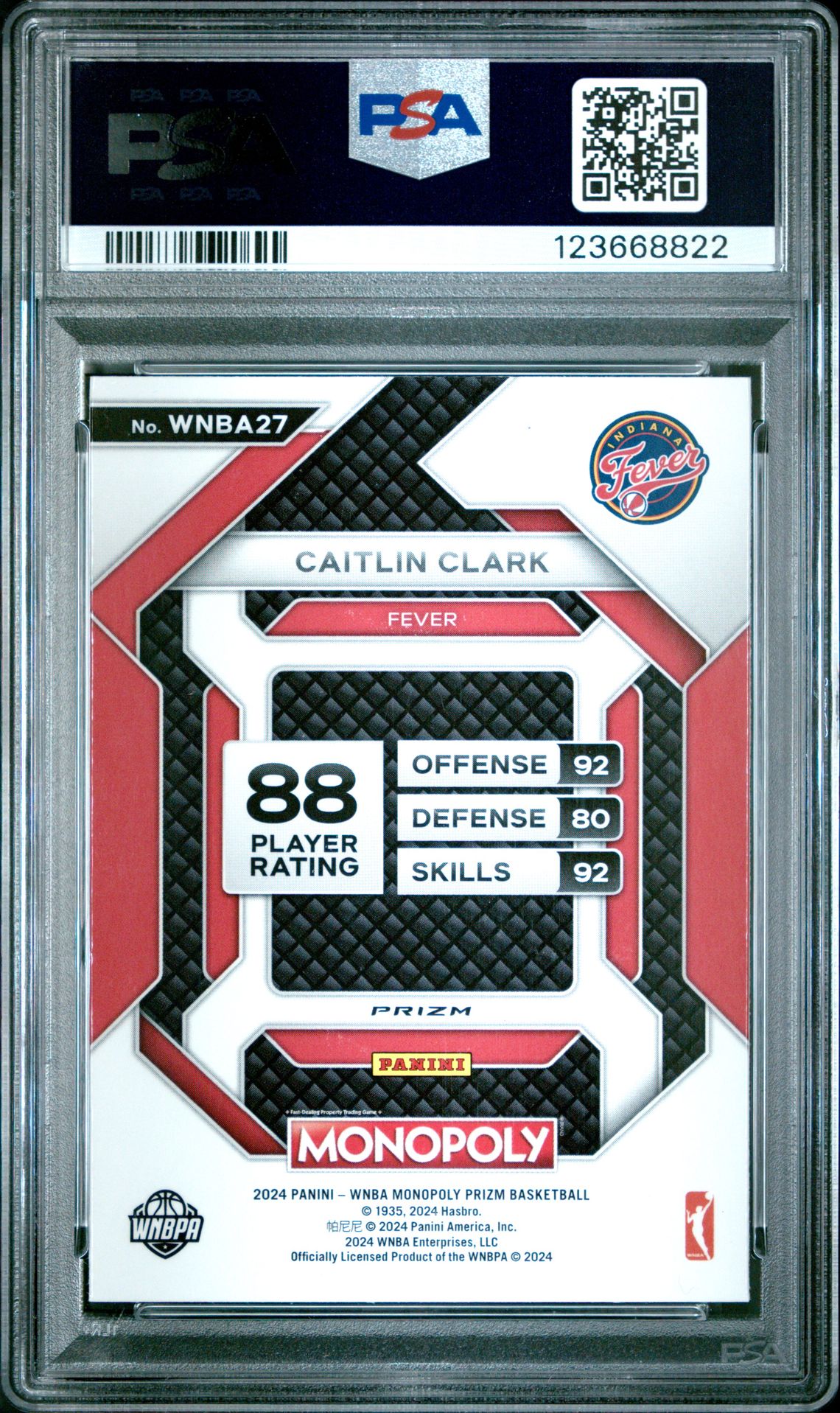 2024 Panini Prizm Monopoly Wnba Insert Caitlin Clark #27 (Insert-Dice) Gem Mt 10 back
