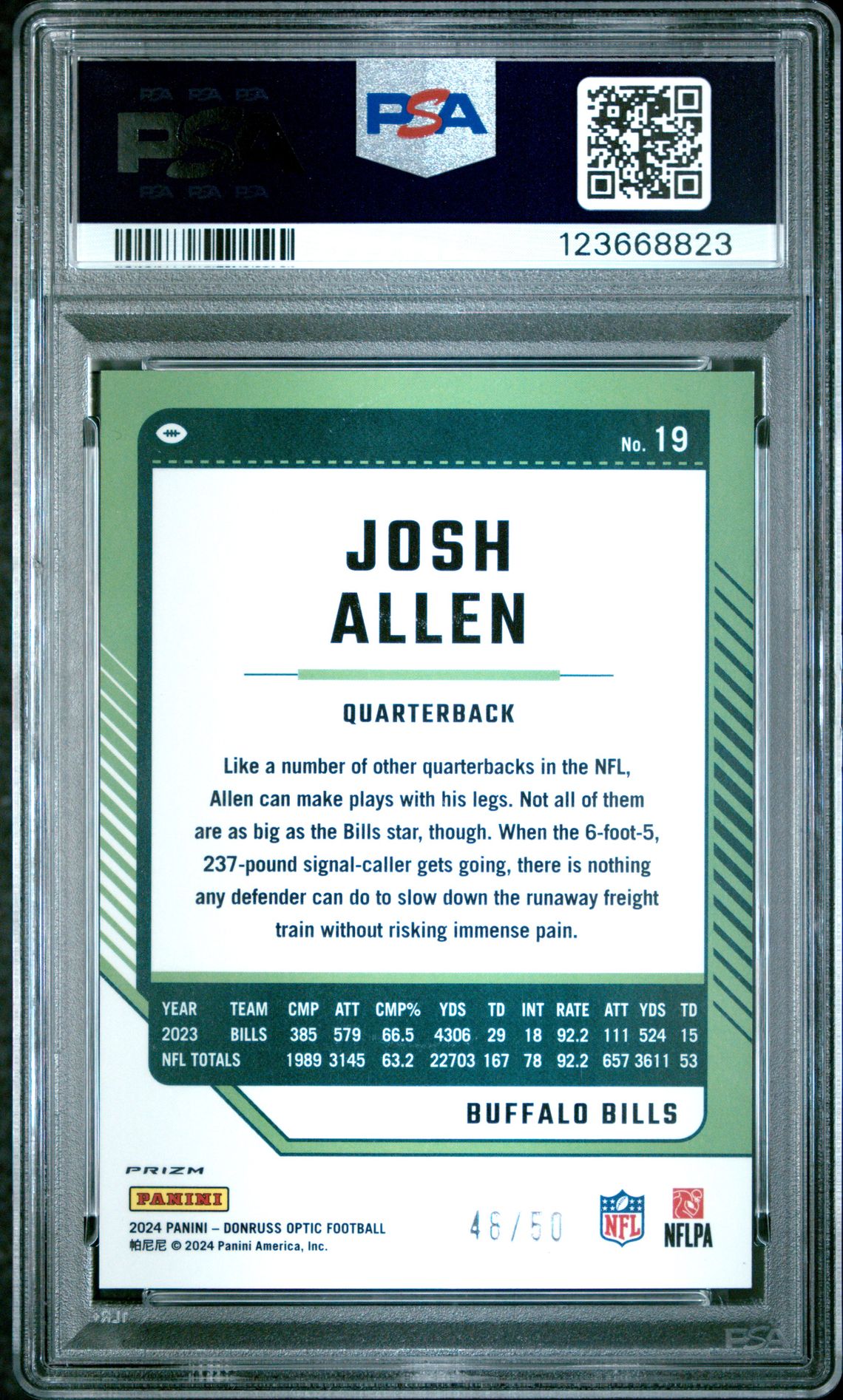 2024 Panini Donruss Optic Josh Allen #19 (Lime Green) Mint 9 back