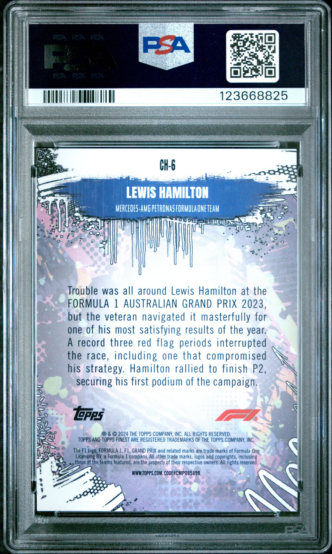 2024 Topps Finest Formula 1 Chaos Lewis Hamilton #Ch6 (Chaos-Black Refractor) Gem Mt 10 back