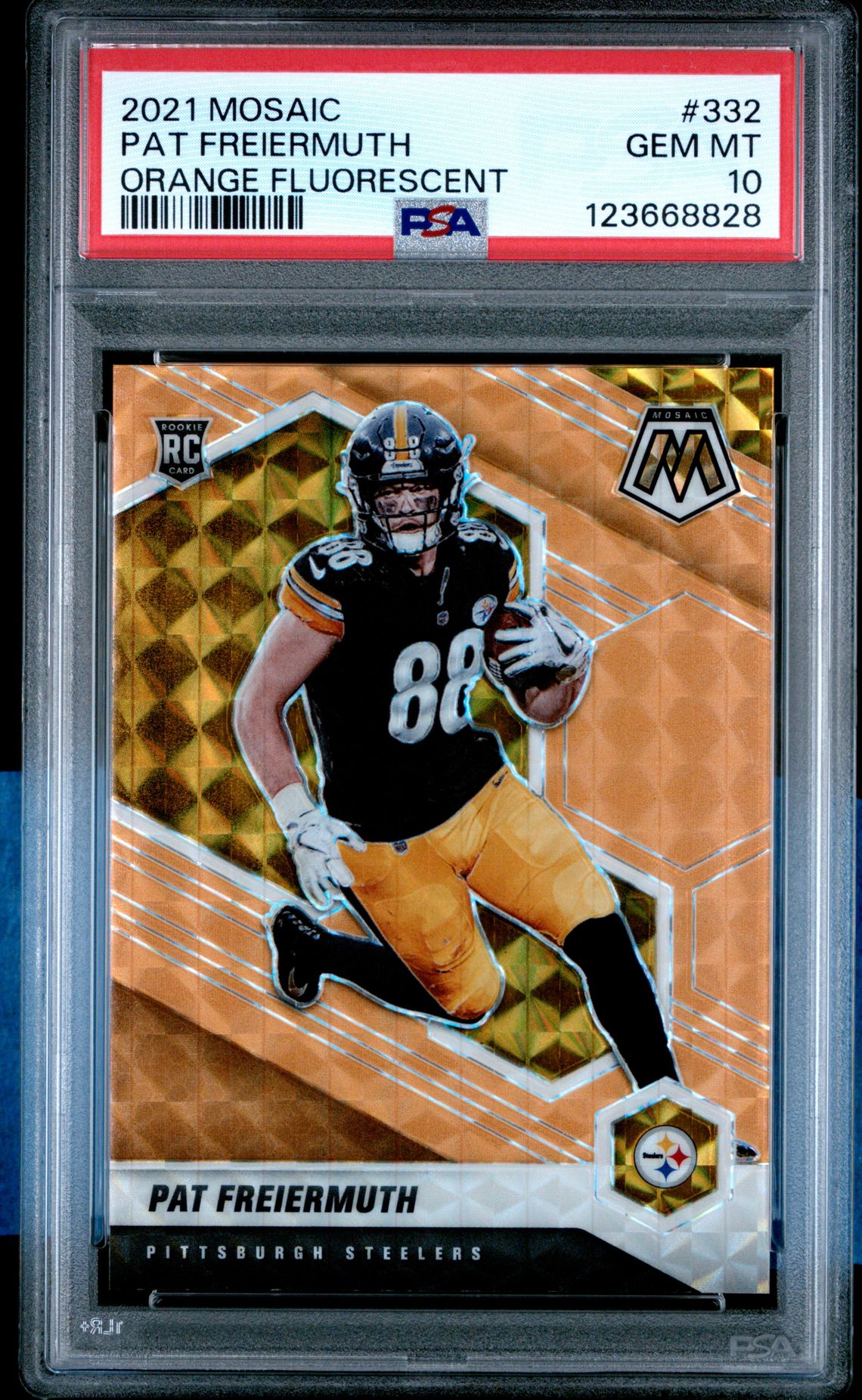2021 Panini Mosaic Pat Freiermuth #332 (Orange Fluorescent) Gem Mt 10 front