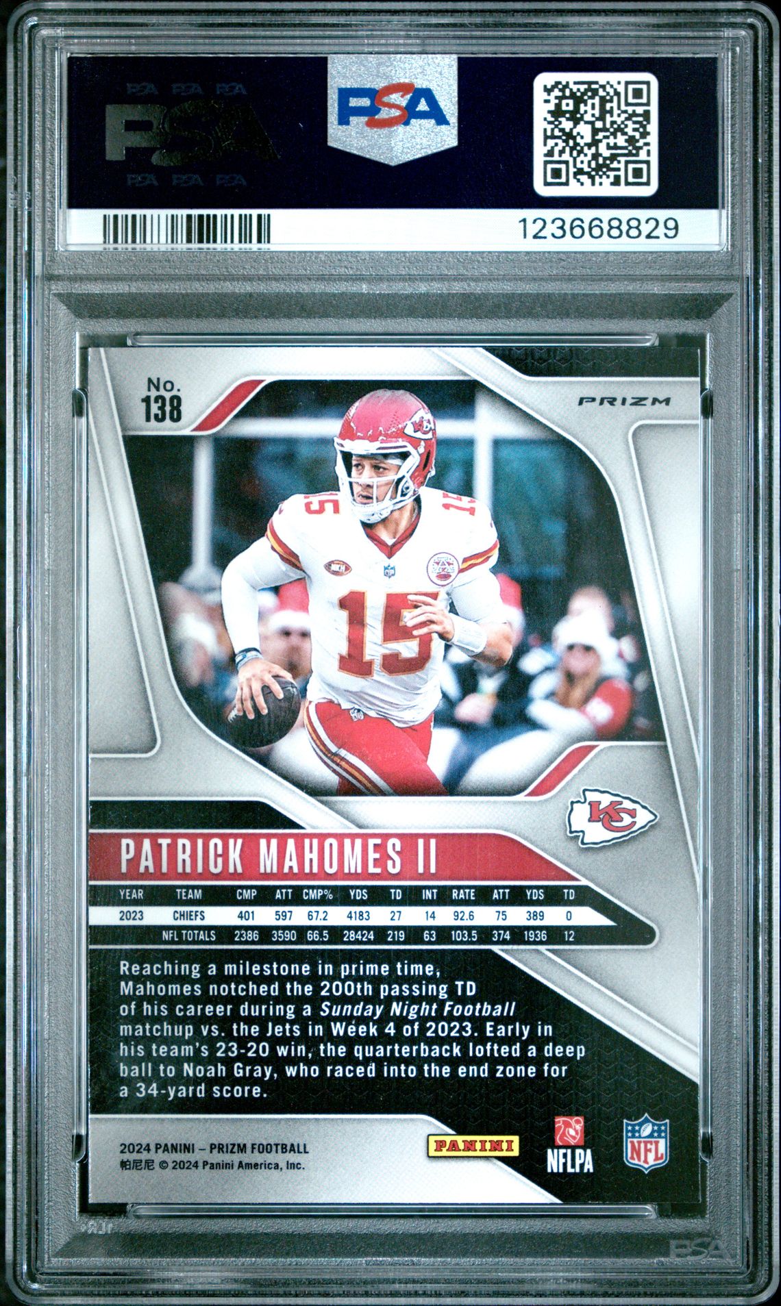2024 Panini Prizm Patrick Mahomes Ii #138 (Black & White Checker) Mint 9 back