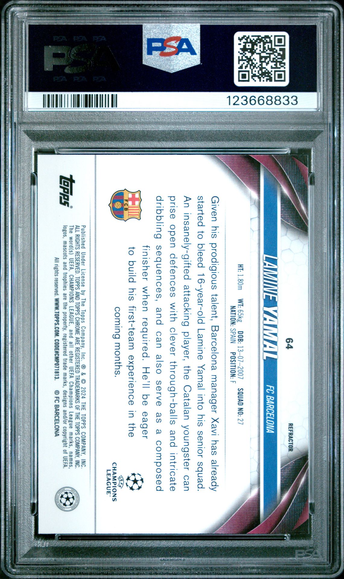 2023-24 Topps Chrome Uefa Club Competitions Lamine Yamal #64 (Refractor) Mint 9 back